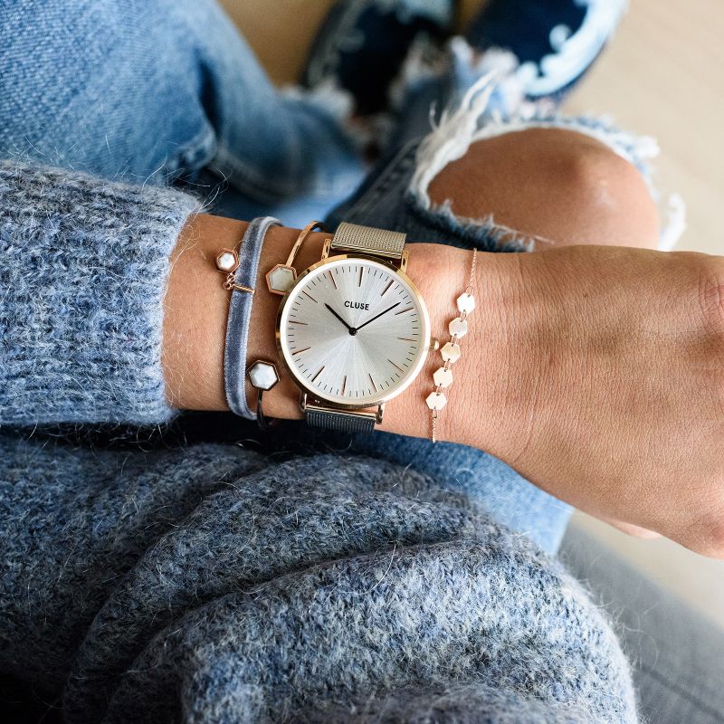 Cluse CL18116 La Boheme Mesh Rose Gold/Silver zegarek damski fashion/modowy mineralne - miniatura 5