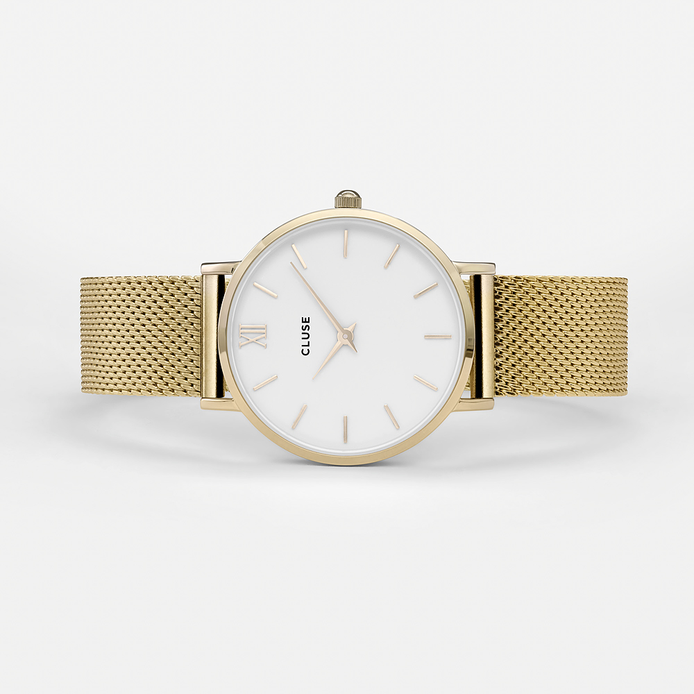 Cluse CW0101203007 Mesh Gold/White Minuit klasyczny zegarek złoty - miniatura 3