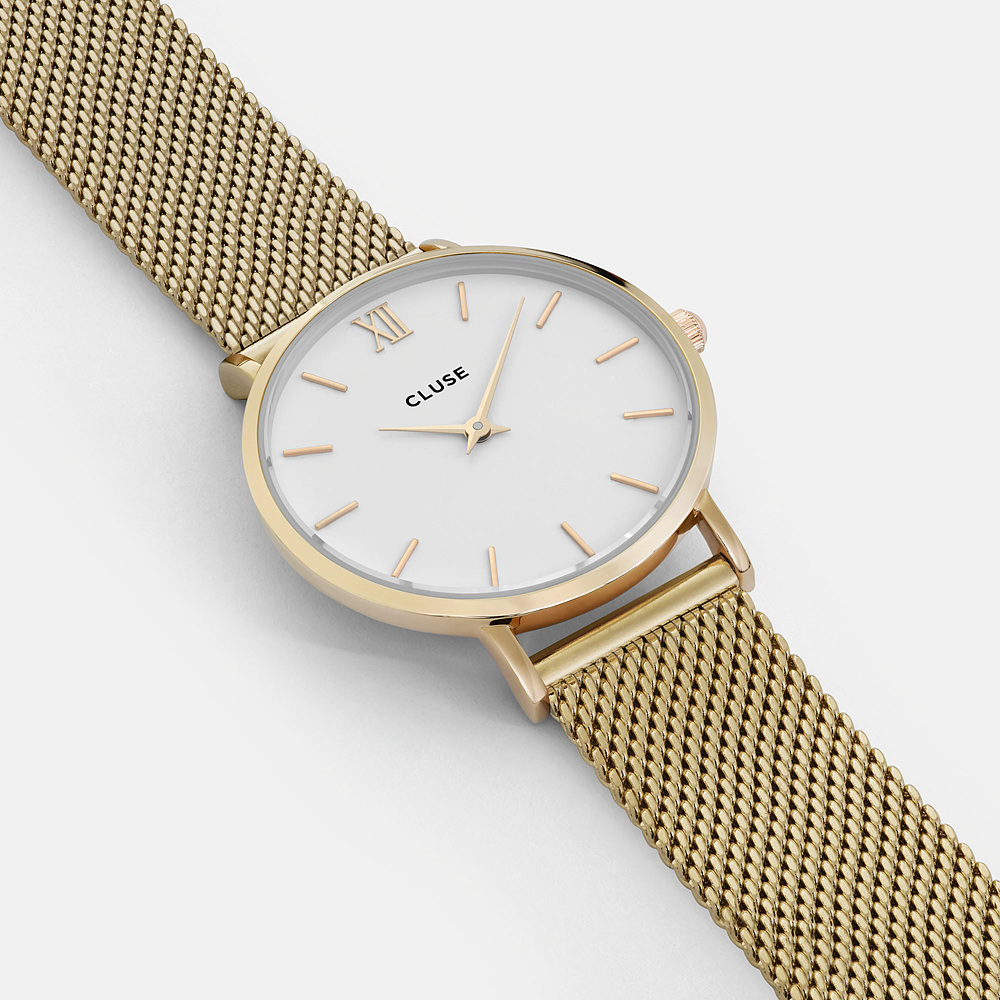 Cluse CW0101203007 Minuit Mesh Gold/White zegarek damski klasyczny mineralne - miniatura 2