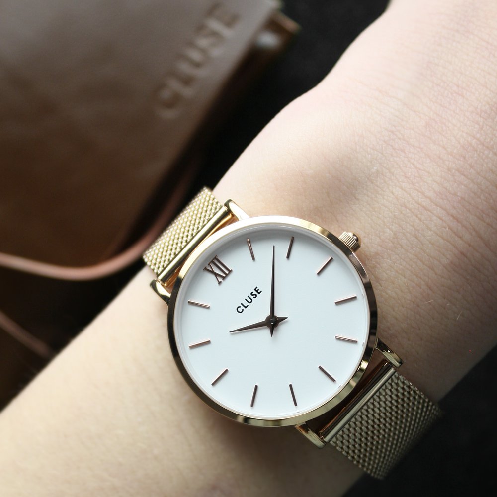 Cluse CW0101203001 Minuit Mesh Rose Gold/White zegarek damski fashion/modowy mineralne - miniatura 9