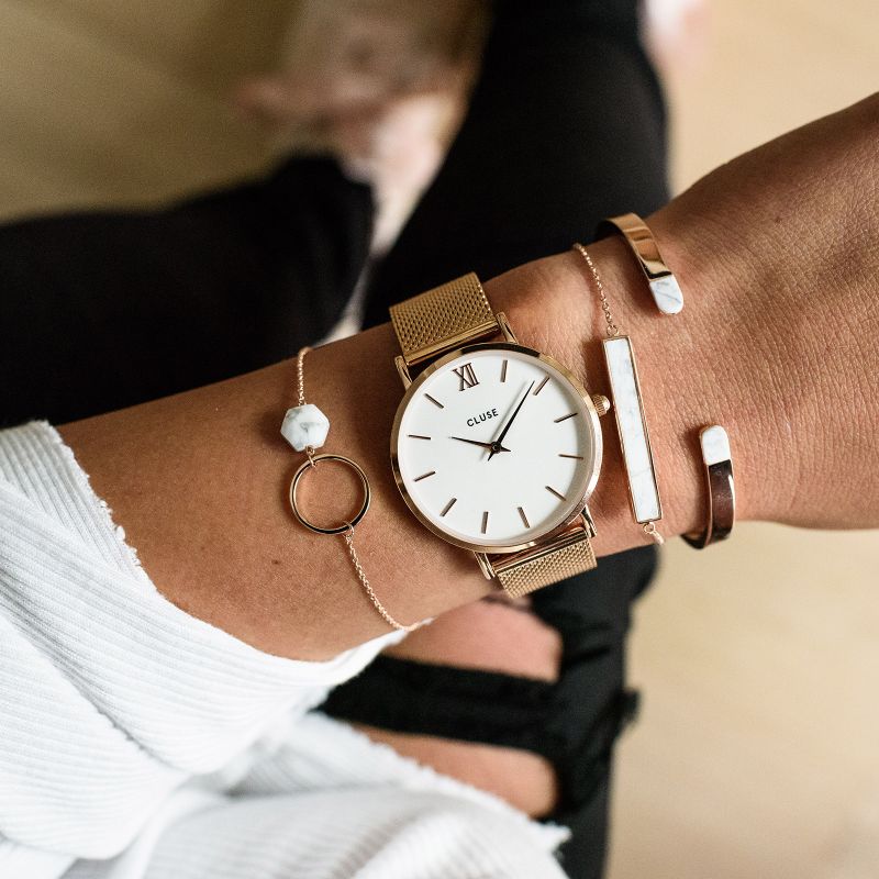 Cluse CW0101203001 Mesh Rose Gold/White Minuit fashion/modowy zegarek różowe złoto - miniatura 6