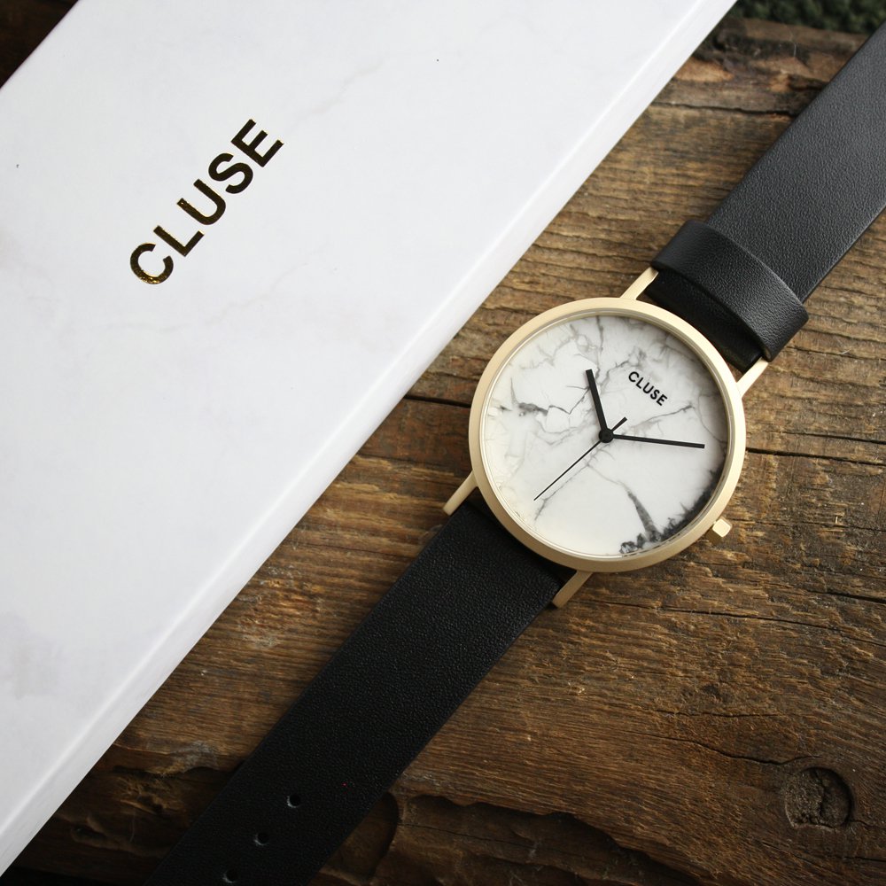 Cluse CL40003 Gold White Marble/Black La Roche klasyczny zegarek złoty - miniatura 5