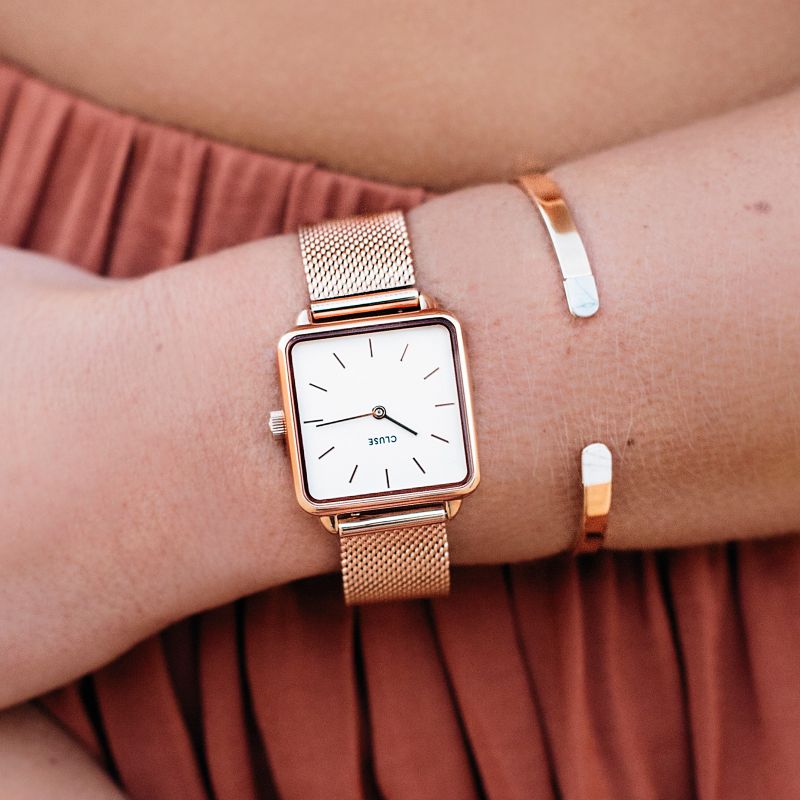 Cluse CW0101207001 La Tetragone Rose Gold Mesh/White zegarek damski fashion/modowy mineralne - miniatura 5
