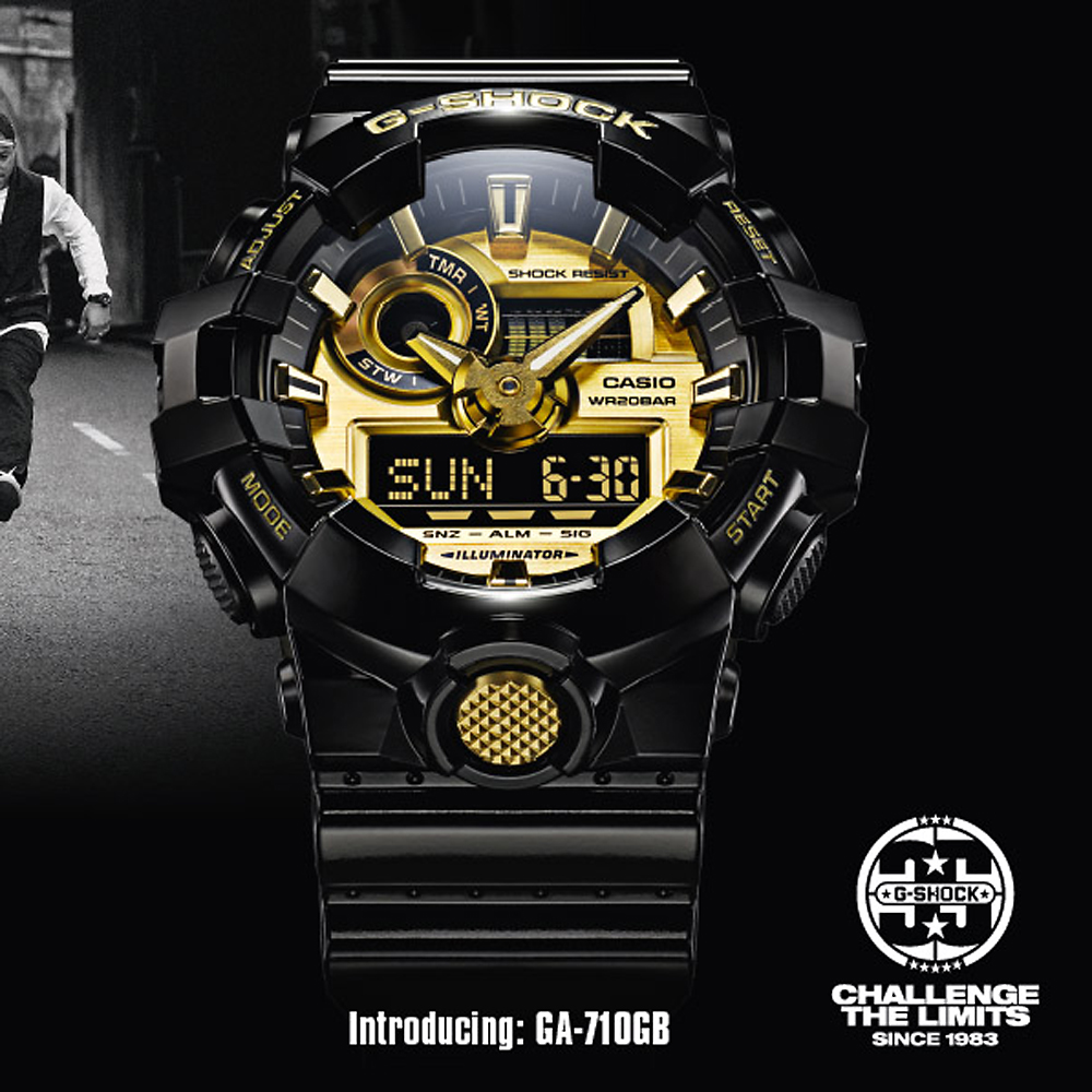 G-Shock GA-710GB-1AER G-SHOCK Style NO COMPLY BLACK AND GOLD zegarek męski sportowy mineralne - miniatura 2