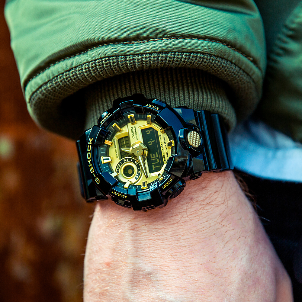 G-Shock GA-710GB-1AER NO COMPLY BLACK AND GOLD G-SHOCK Style sportowy zegarek czarny - miniatura 3