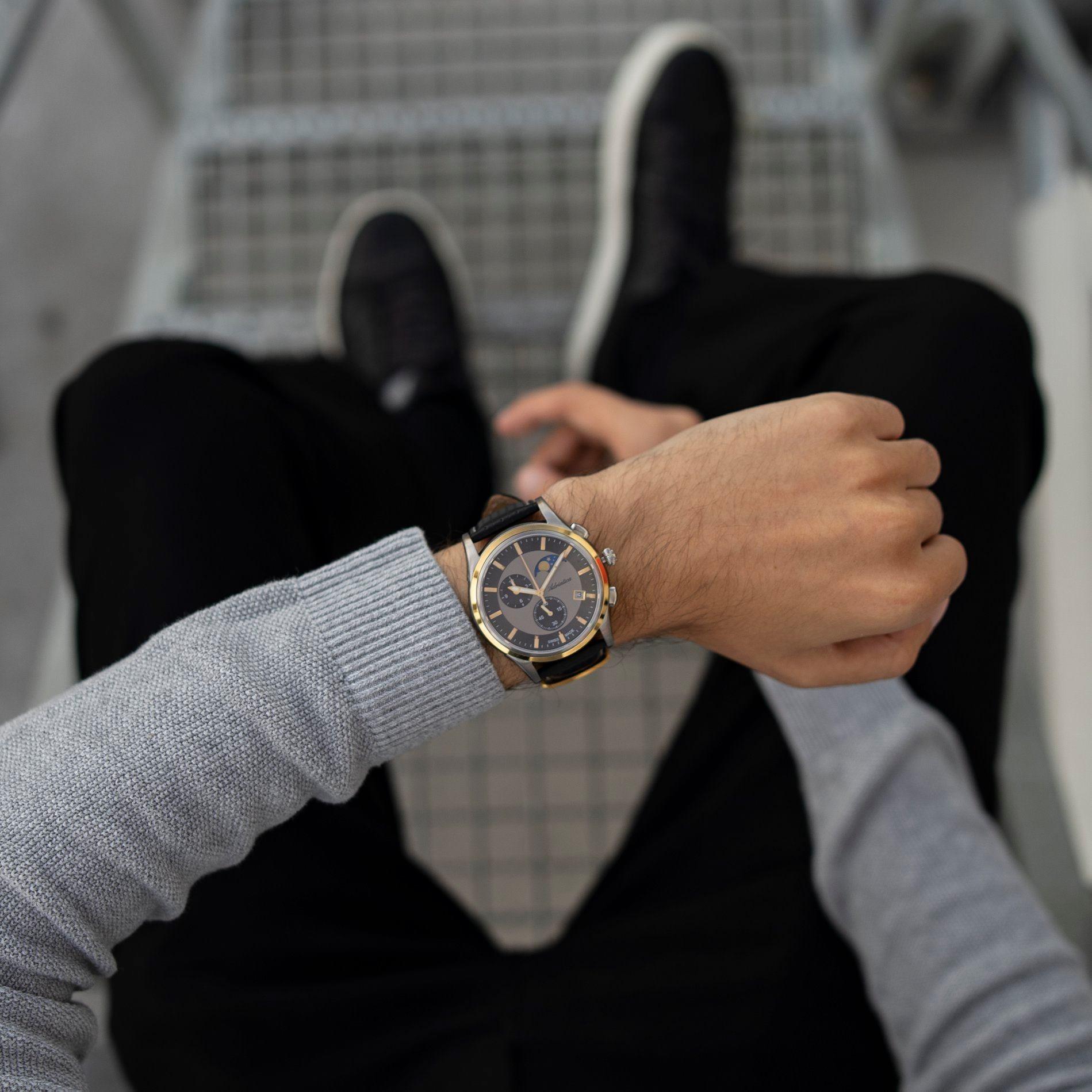 Adriatica A828222G7CH Pasek Moonphase Chronograph zegarek męski klasyczny szafirowe - miniatura 3