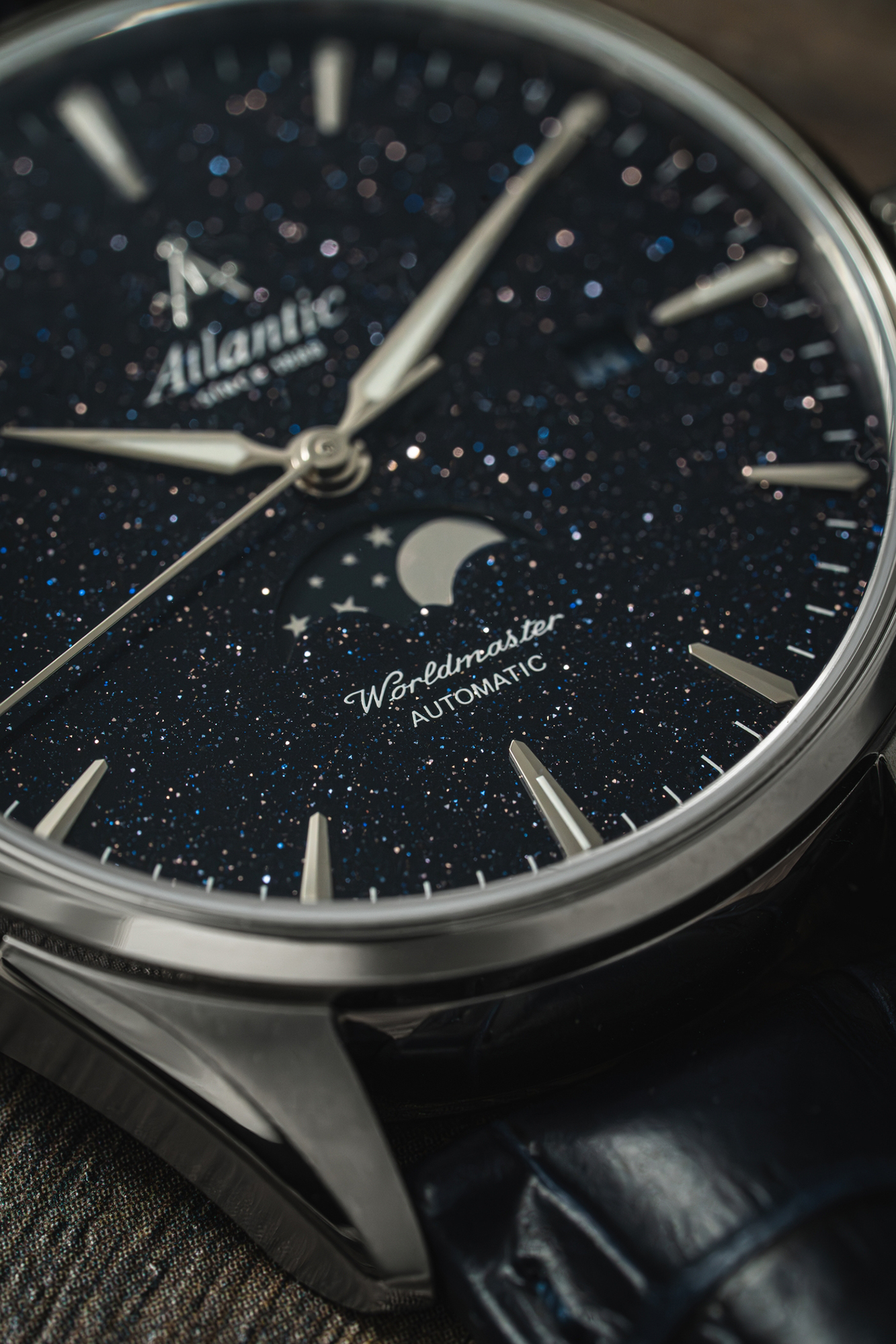 Atlantic 527834191 Worldmaster Worldmaster Nightsky Moonphase - Blue Aventurine zegarek męski klasyczny szafirowe - miniatura 7