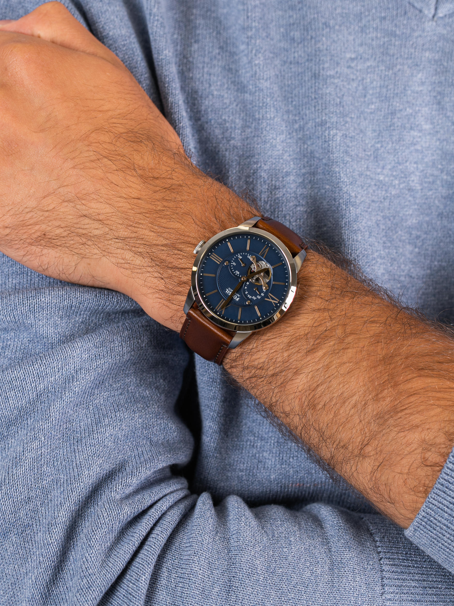 TOWNSMAN Brown Leather Strap 44mm Fossil ME3110 - hover