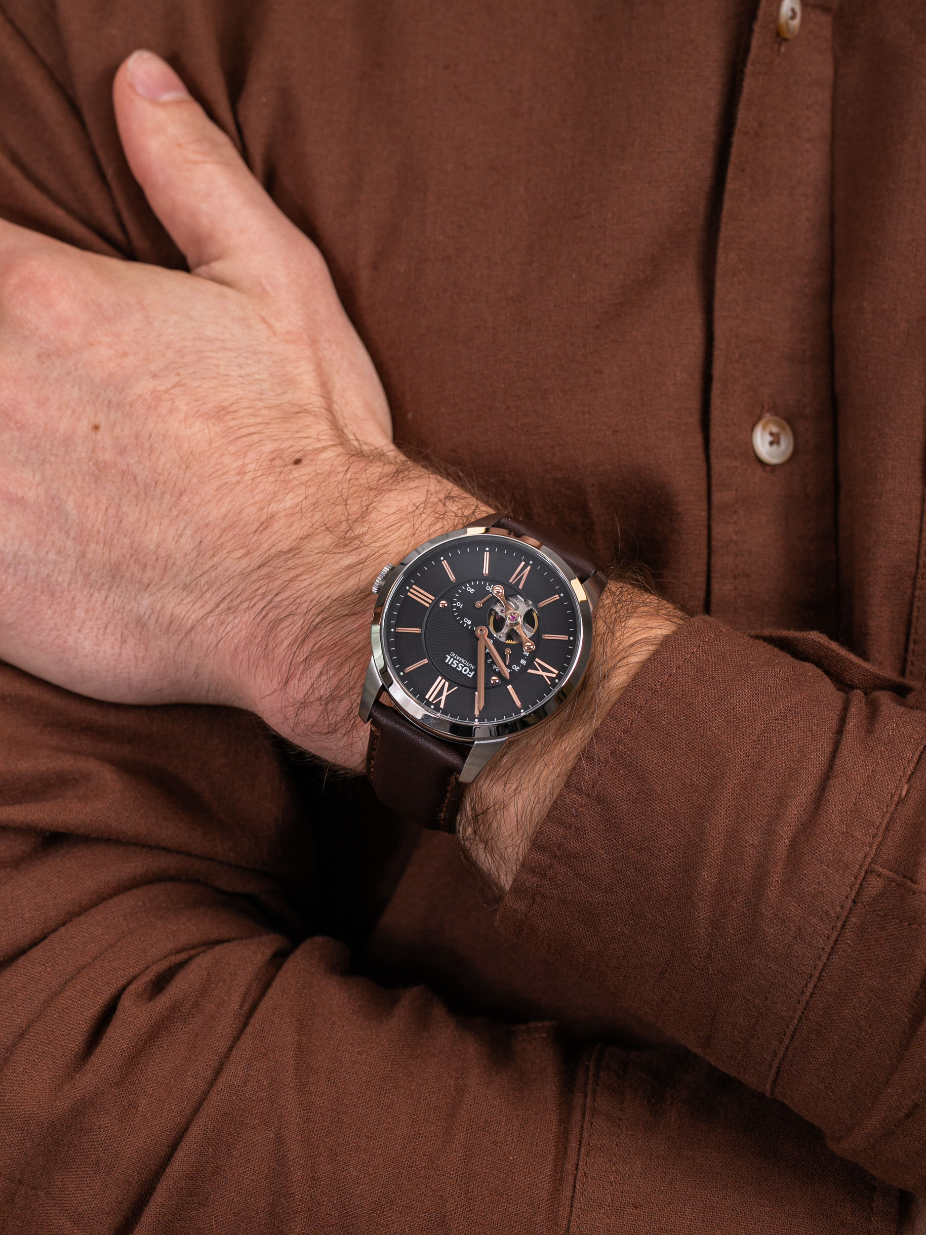 TOWNSMAN Brown Leather Strap 44mm Fossil ME3061 - hover