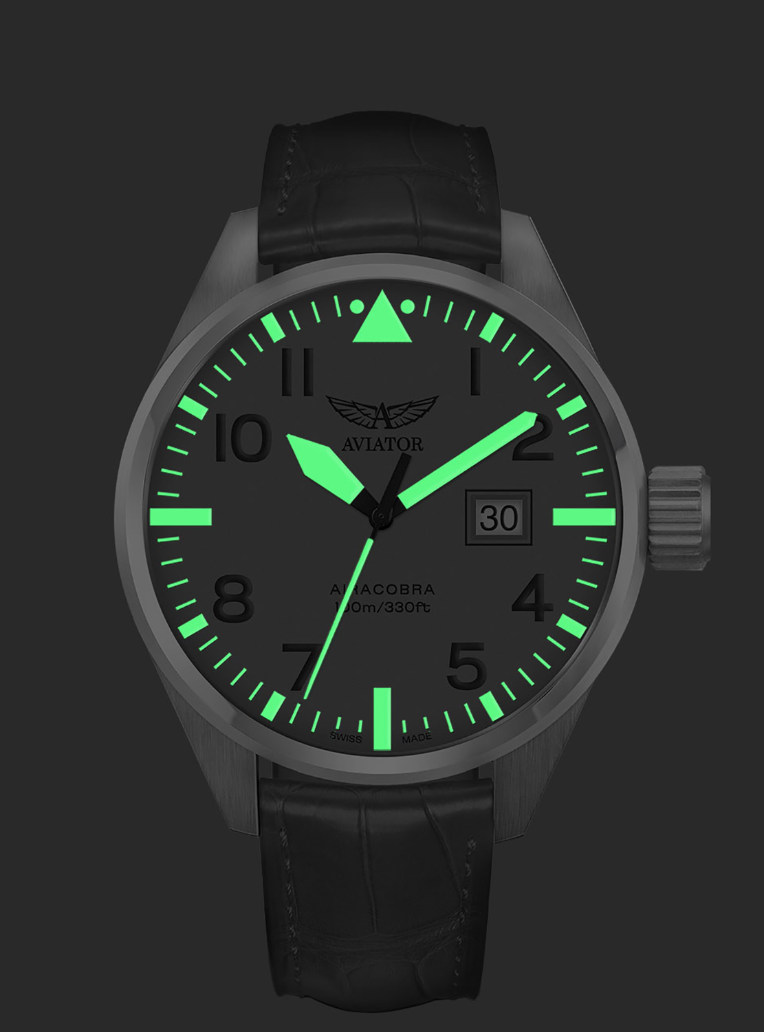 Aviator V.1.22.0.150.4 AIRACOBRA P42 BIG DATE Quartz Airacobra klasyczny zegarek srebrny - miniatura 4