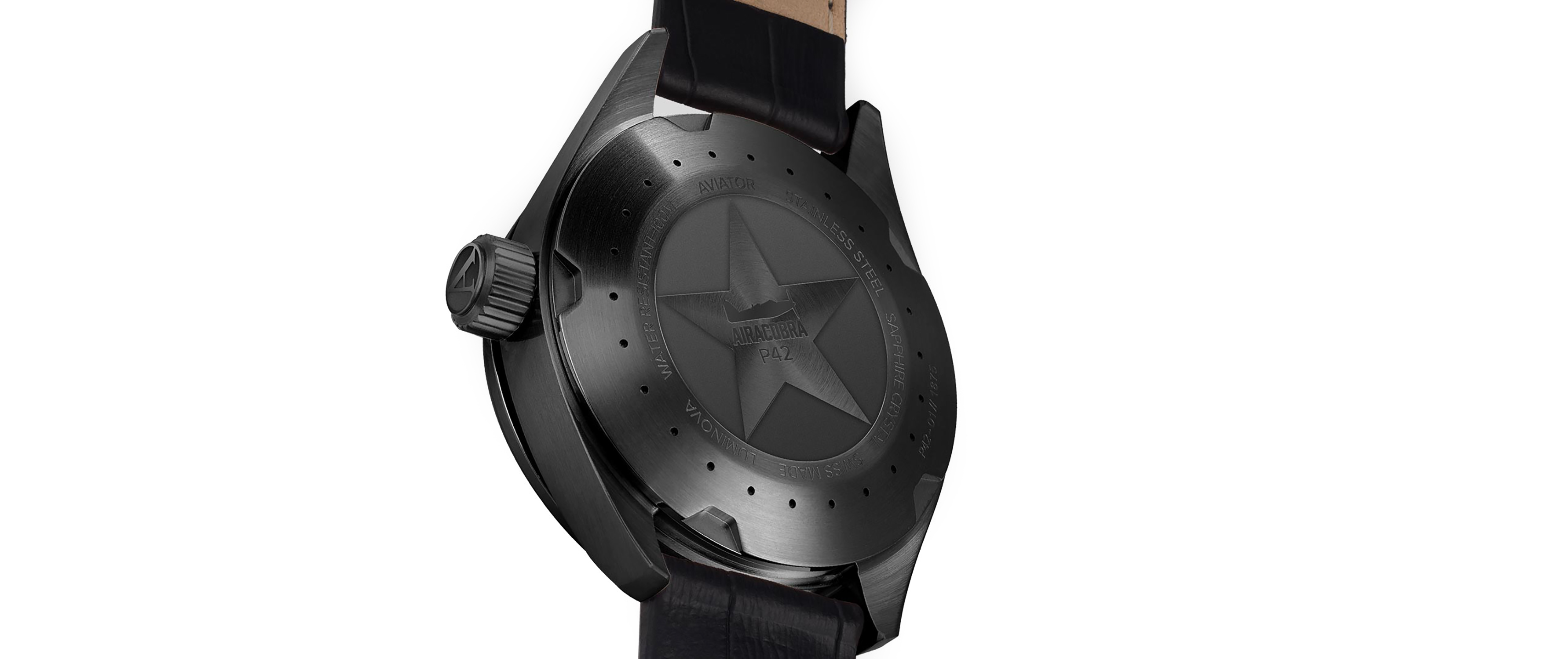 Aviator V.1.22.5.188.4 AIRACOBRA P42 BIG DATE Quartz Airacobra klasyczny zegarek czarny - miniatura 3