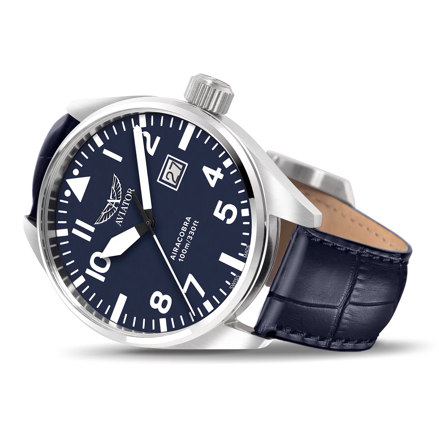 Aviator V12201494 AIRACOBRA P42 Quartz Airacobra klasyczny zegarek srebrny - miniatura 6