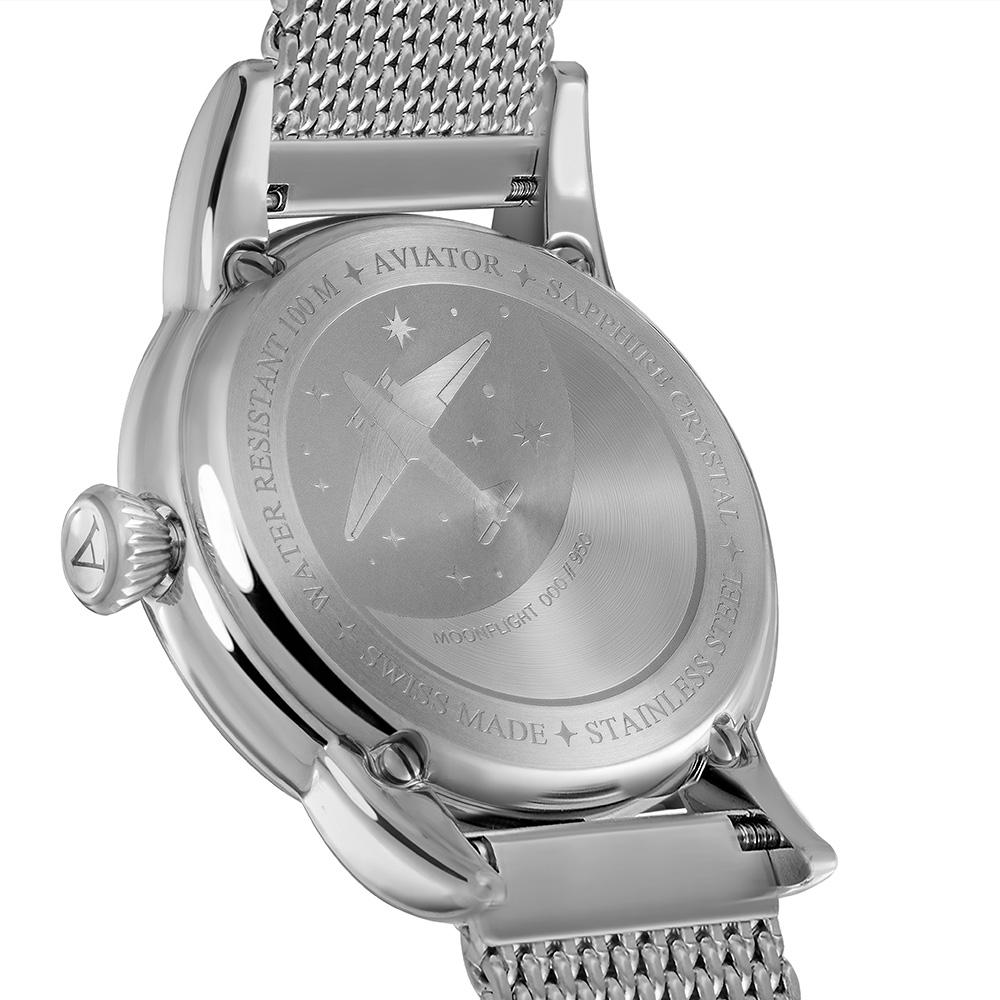 Aviator V13302505 zegarek srebrny klasyczny Douglas Moonflight bransoleta - miniatura 5