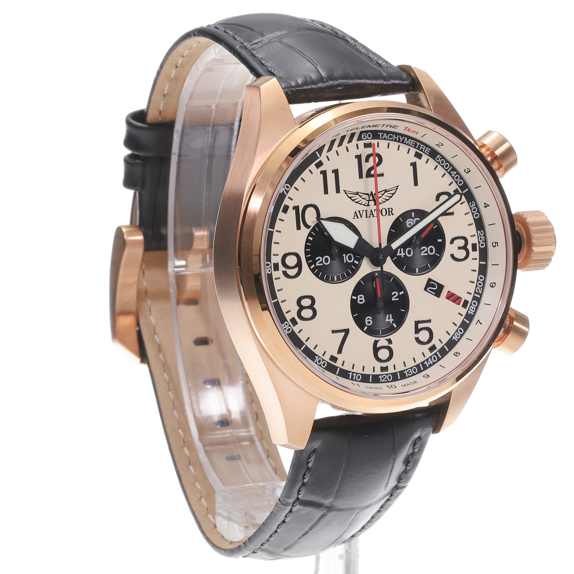 Aviator V22521734 AIRACOBRA P45 CHRONO Airacobra klasyczny zegarek różowe złoto - miniatura 3