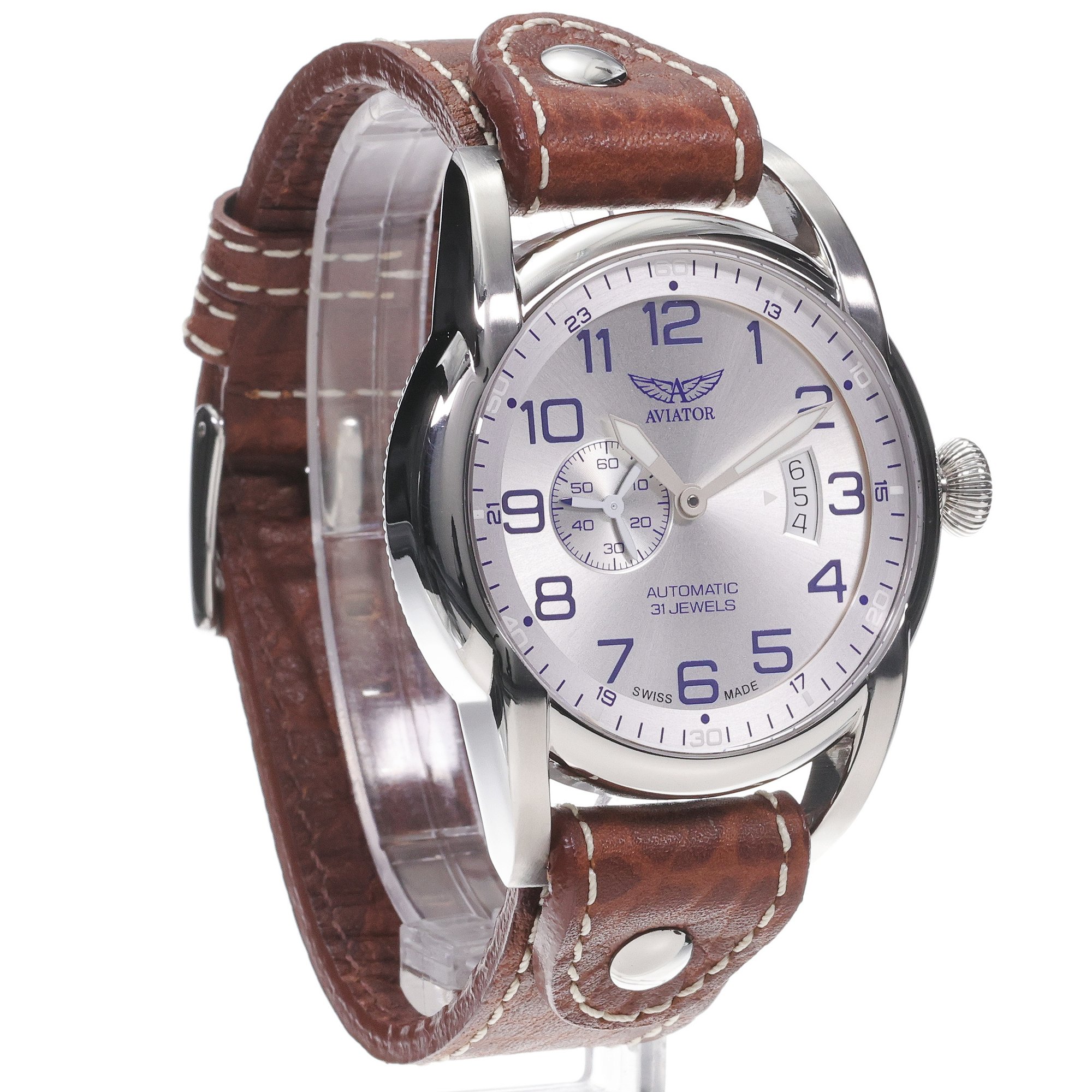 Aviator V31801014 zegarek srebrny klasyczny Bristol pasek - miniatura 3