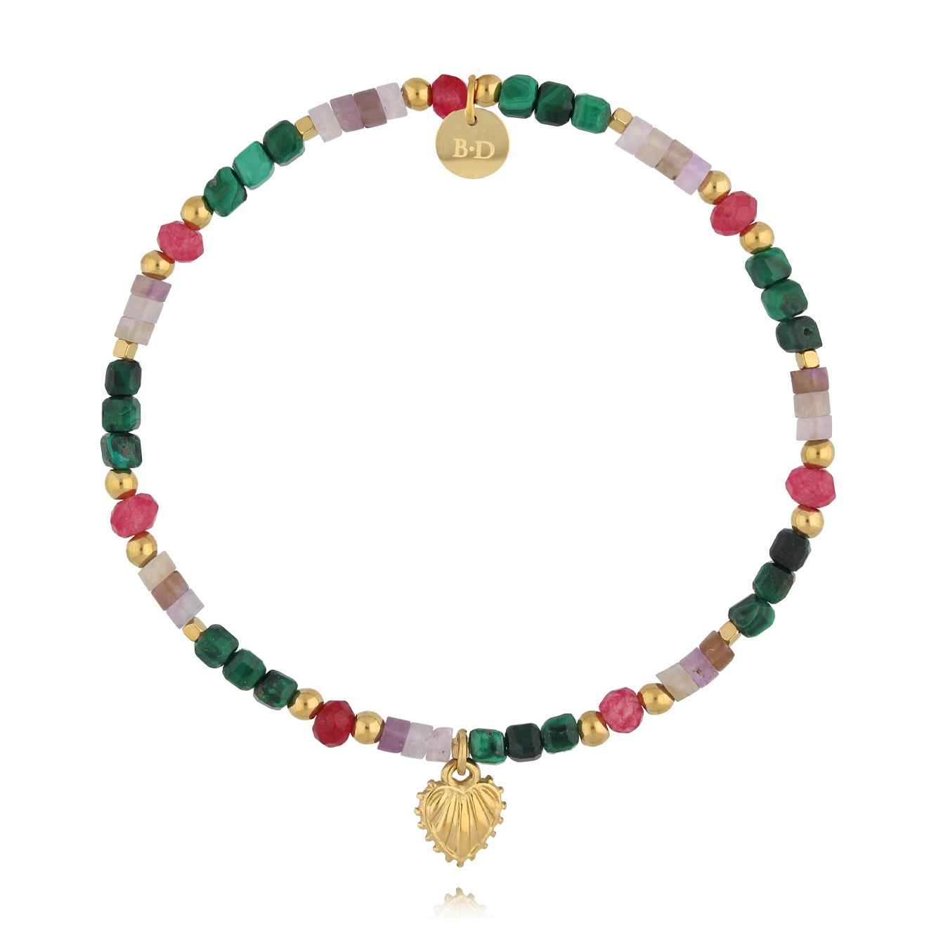 By Dziubeka BSC2263 Bransoletka kolorowa z kamieniami i serduszkiem - miniatura 1