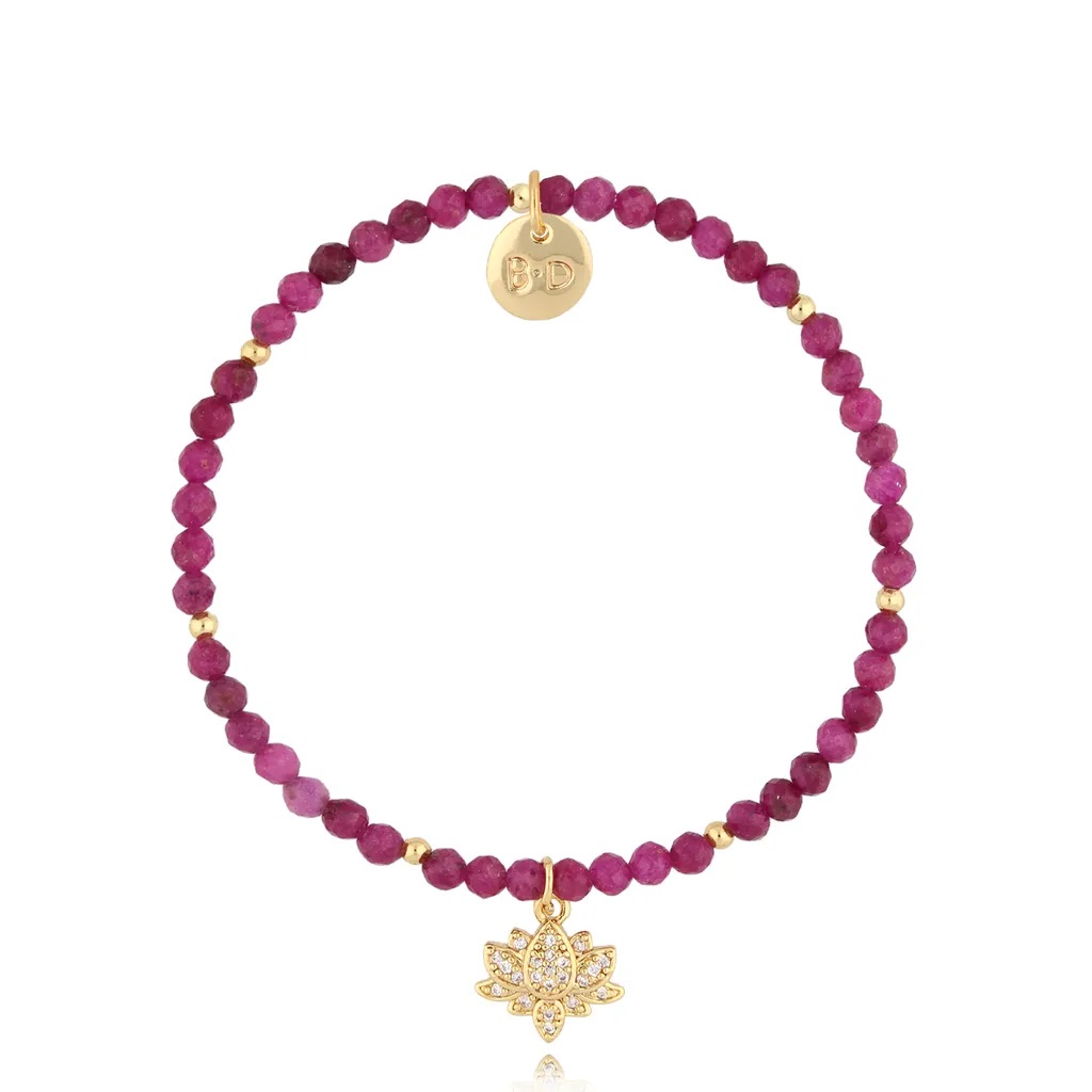 Bransoletka z rubinami i kwiatem lotosu Ruby Flower By Dziubeka BTW2264 