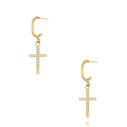 By Dziubeka KSA2030 Kolczyki krzyżyki z cyrkoniami złote Crystal Cross - zdjęcie 1