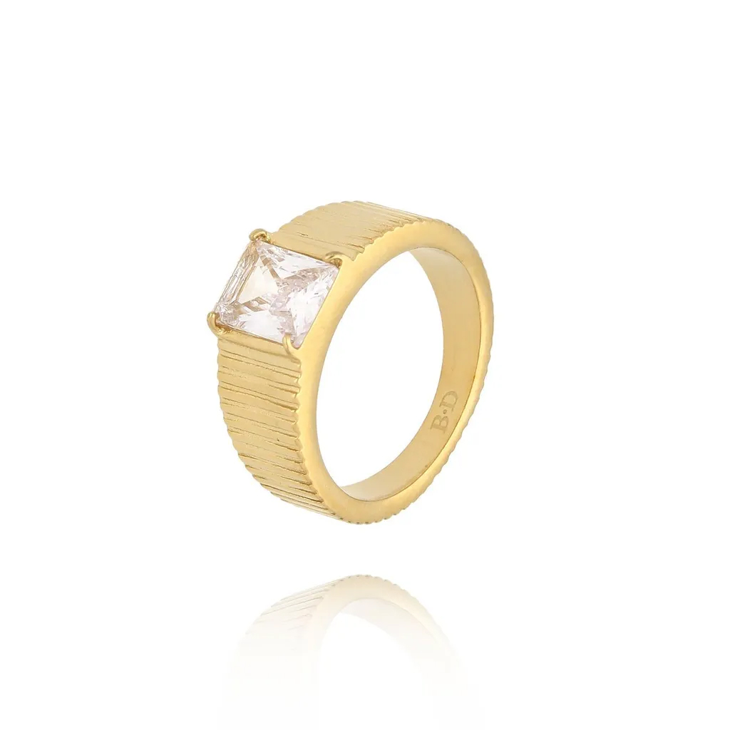 By Dziubeka PSA0945 Pierścionek złoty z kryształem Sparkle Ring