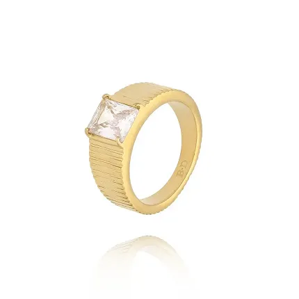By Dziubeka PSA0945 Pierścionek złoty z kryształem Sparkle Ring