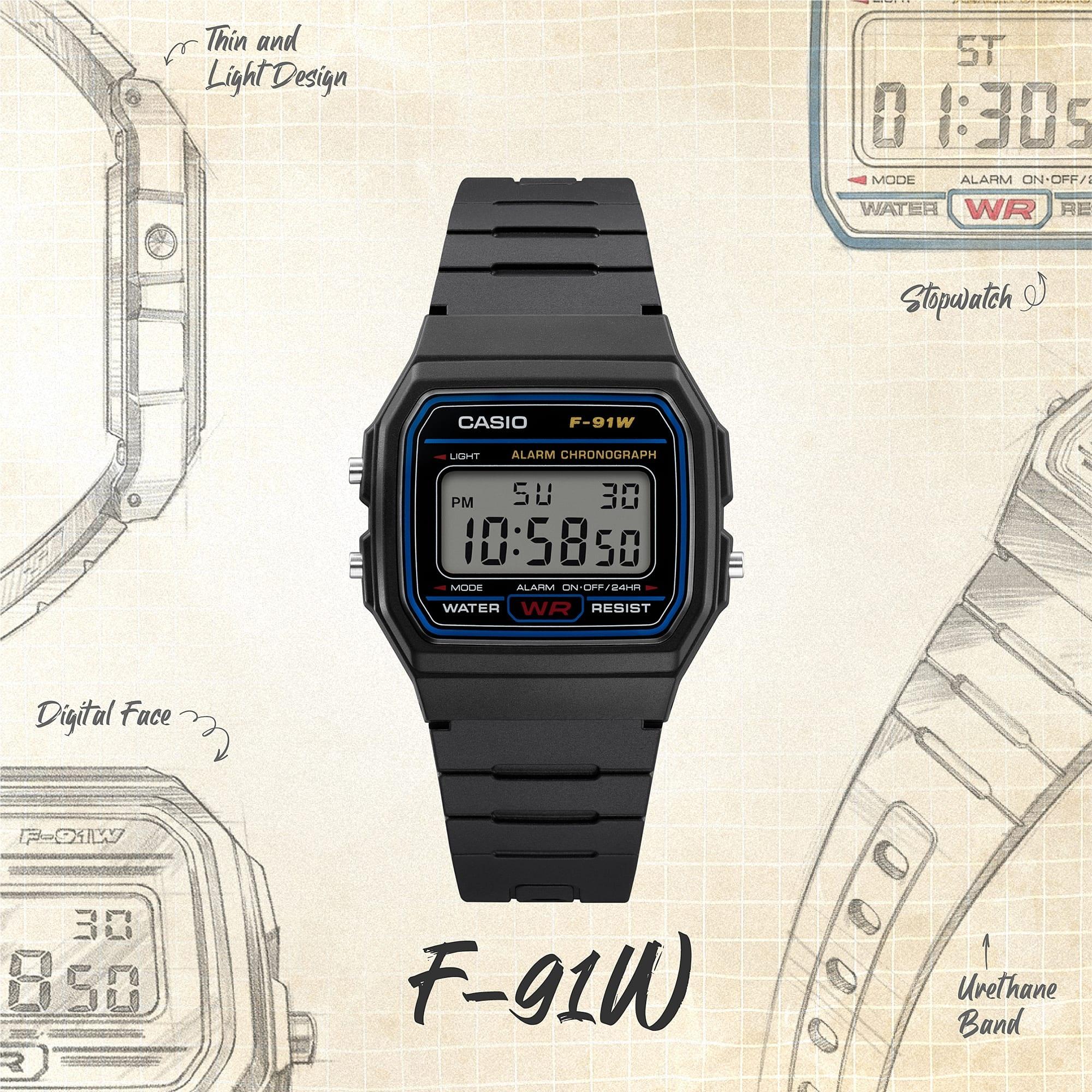 Casio Vintage F-91W-1YEG zegarek dla dzieci sportowy Vintage pasek - miniatura 11