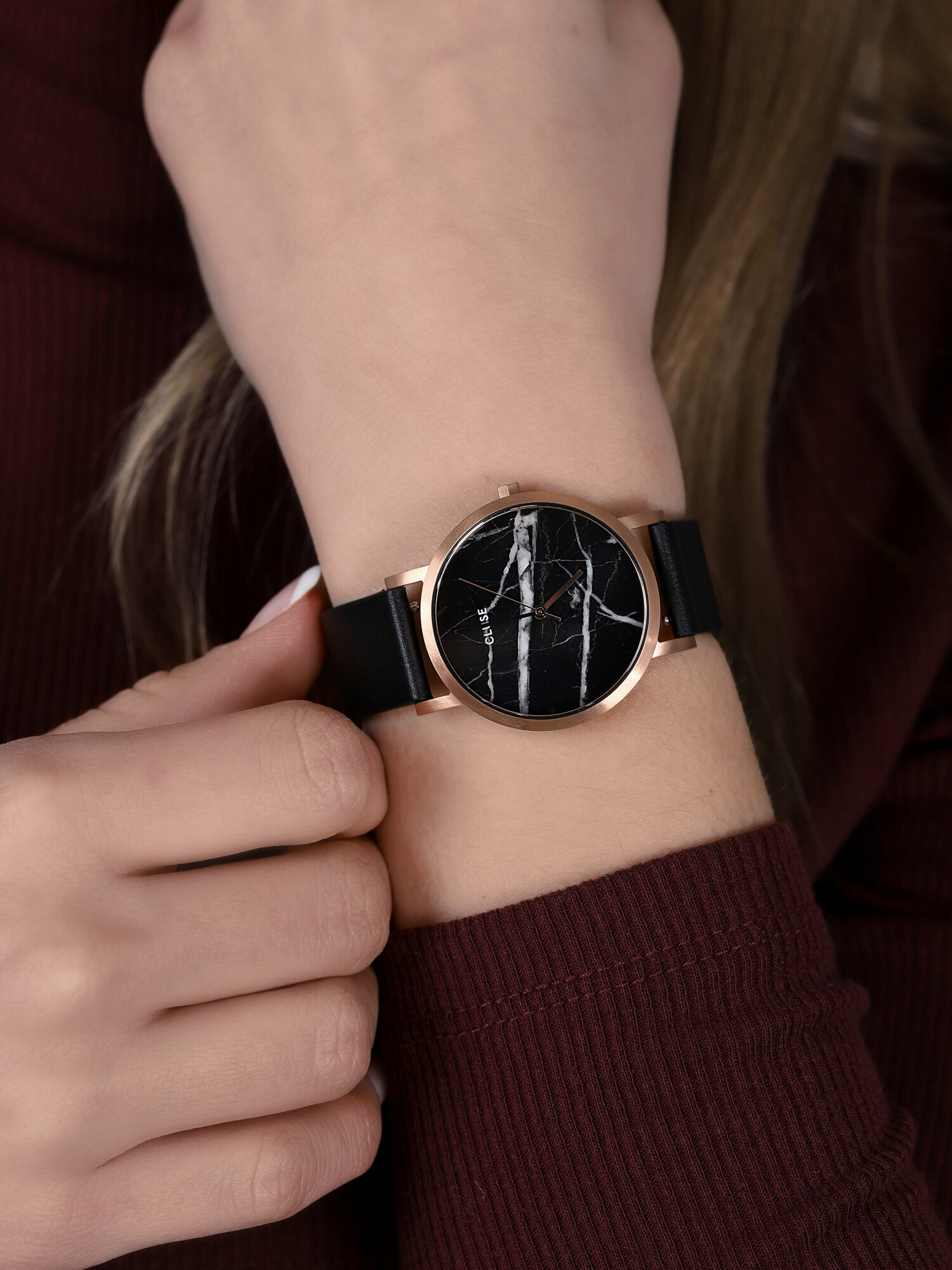 Petite pasek Rose Gold Black Marble/Black Cluse CL40104 - hover