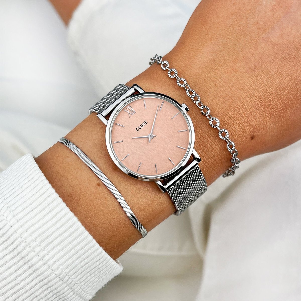 Cluse CW0101203029 Minuit Mesh Silver/Rose Gold zegarek damski fashion/modowy mineralne - miniatura 6