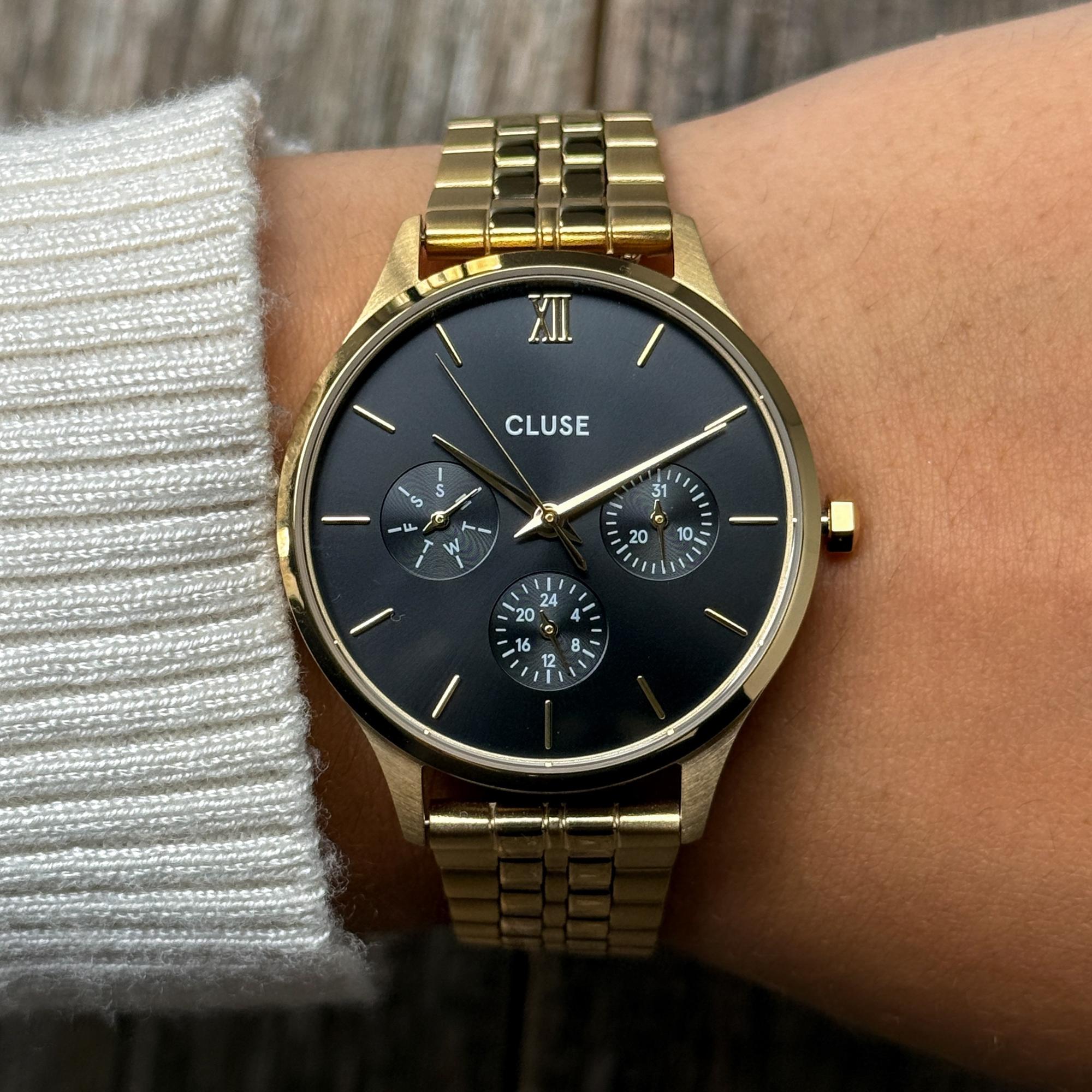 Cluse CW10707 Minuit Multifunction Gold Black Dial 34mm Minuit klasyczny zegarek złoty - miniatura 9