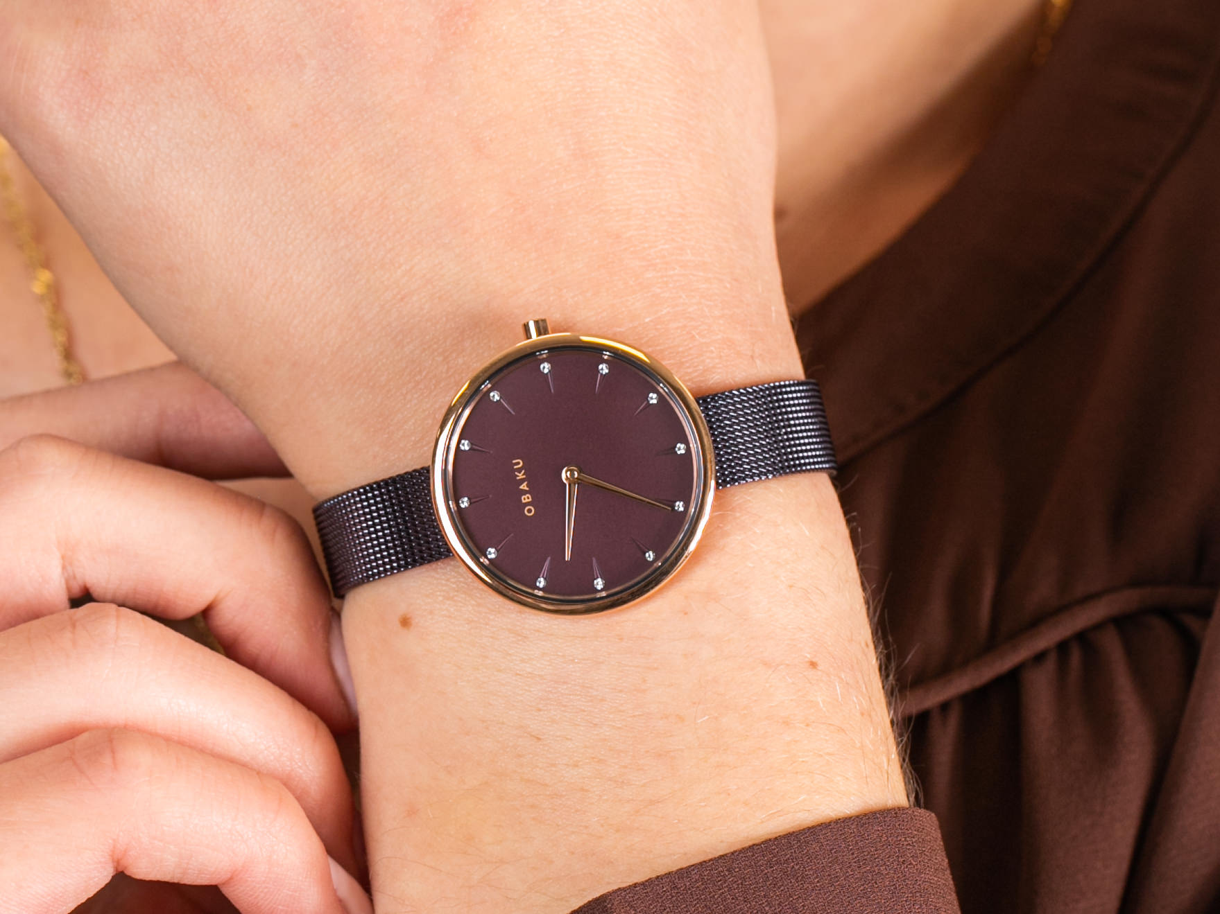 Obaku Denmark V233LXVNMN NOTAT - WALNUT zegarek klasyczny Slim - miniatura 2