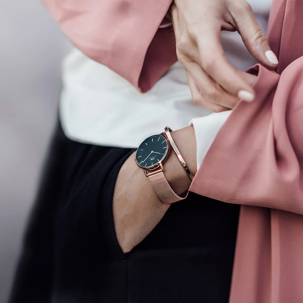 Daniel Wellington DW00100161 zegarek różowe złoto klasyczny Petite bransoleta - miniatura 2