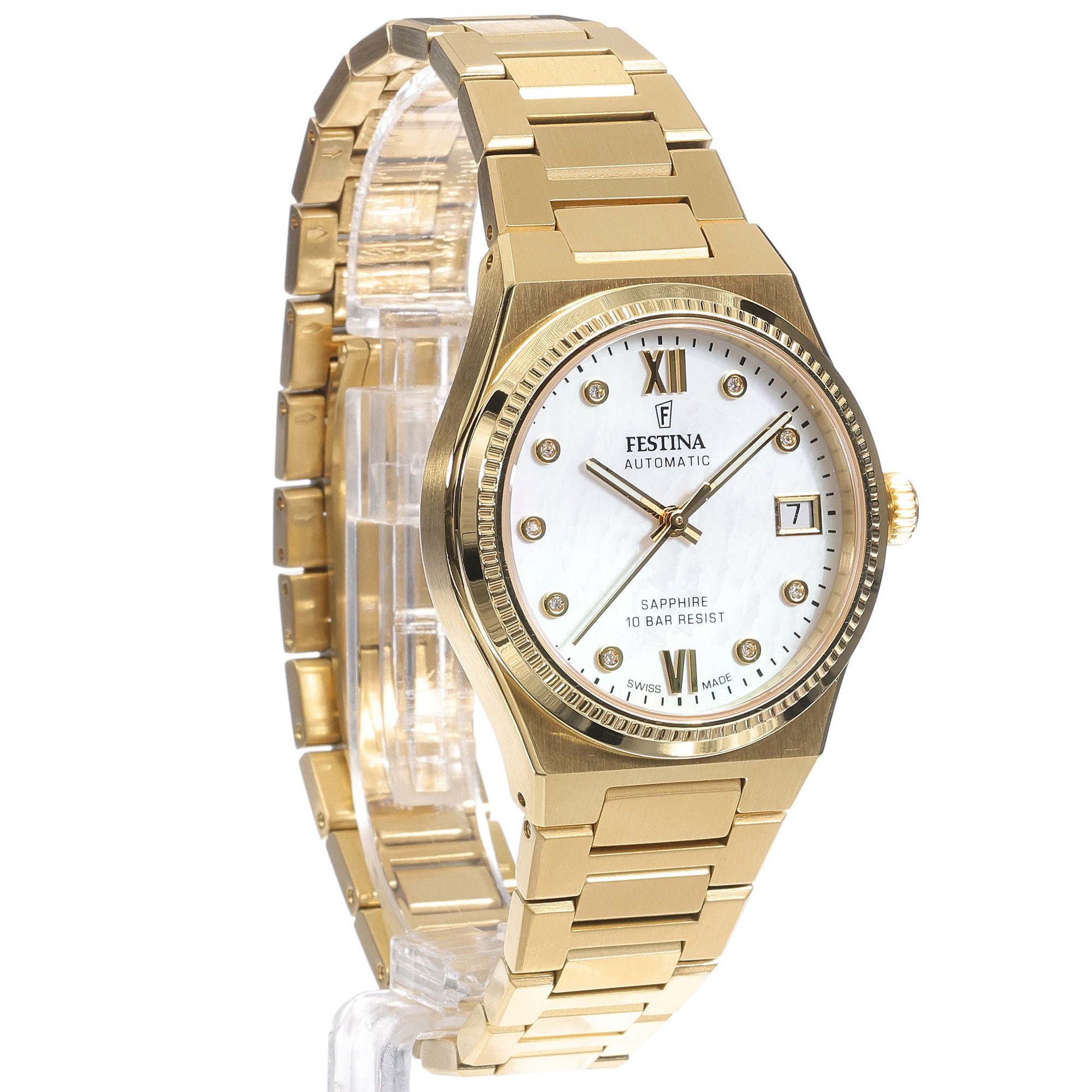 Festina F20033-1 zegarek złoty elegancki Swiss Made bransoleta - miniatura 3