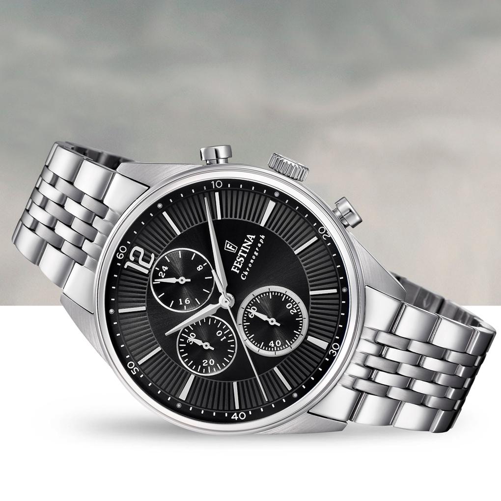 Festina F20285-4 zegarek srebrny klasyczny Chronograf bransoleta - miniatura 3