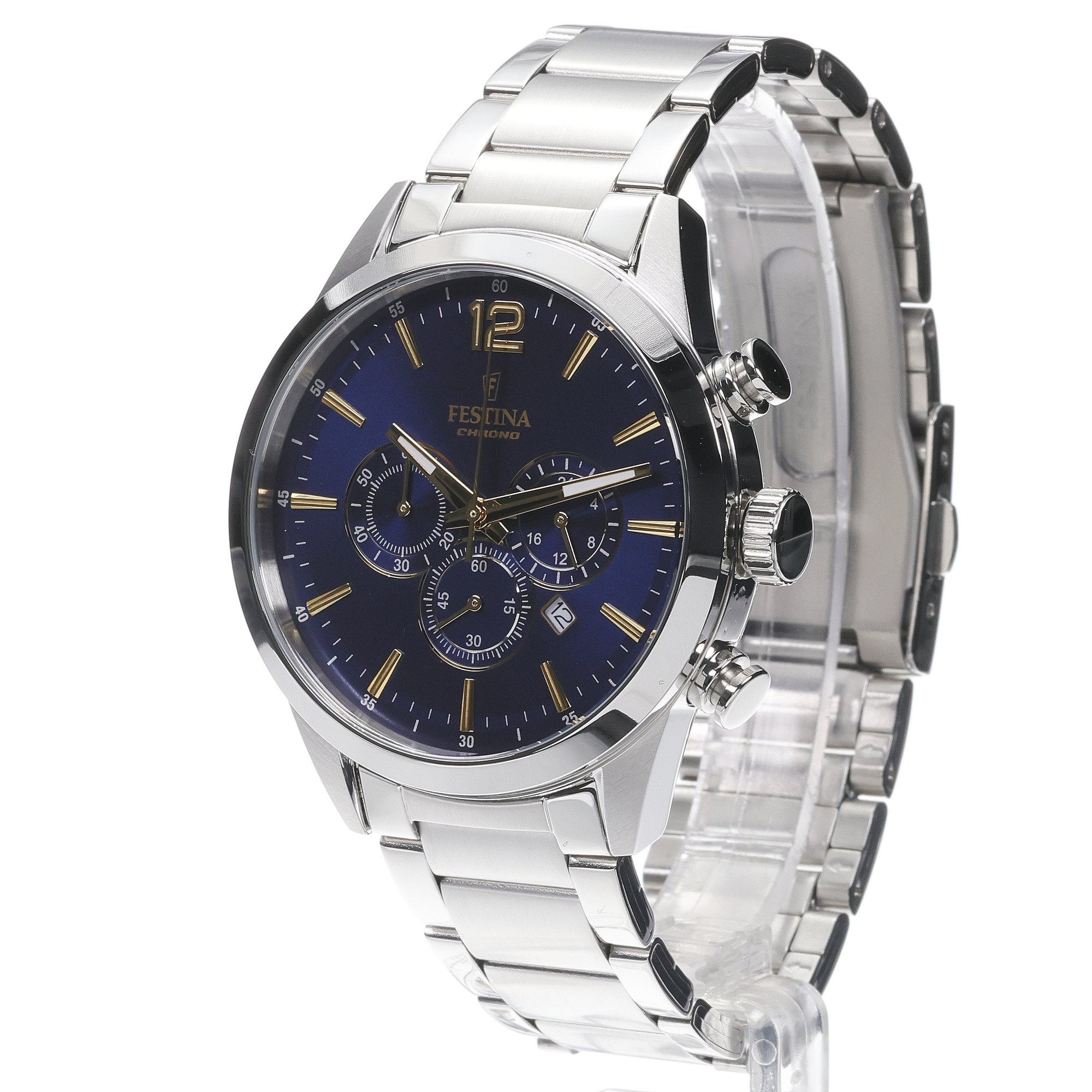 Festina F20343-2 zegarek srebrny klasyczny Chronograf bransoleta
