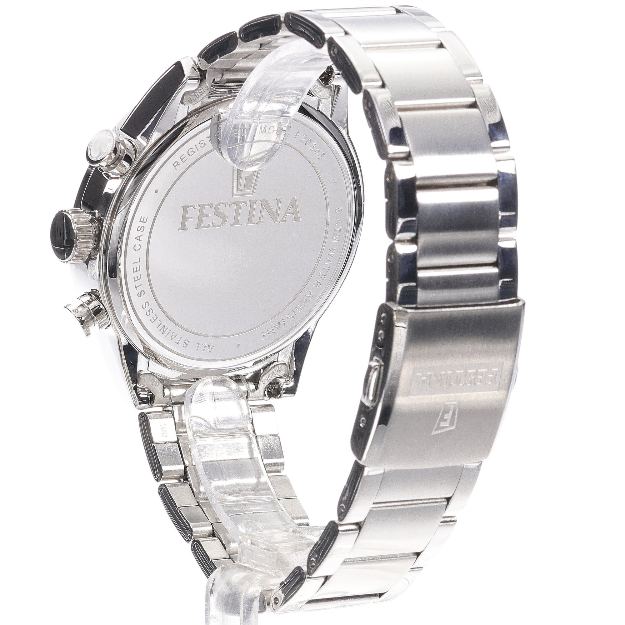 Festina F20343-7 zegarek srebrny klasyczny Chronograf bransoleta