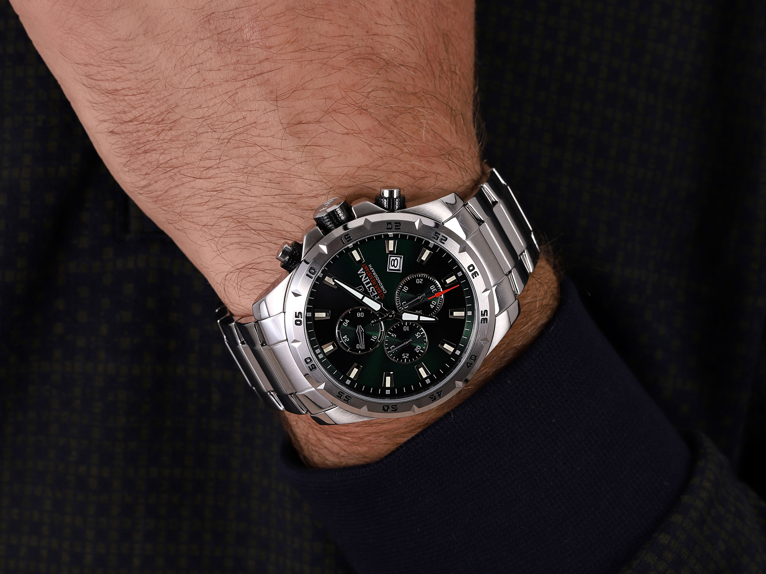 Festina F20463-3 zegarek srebrny sportowy Chronograf bransoleta