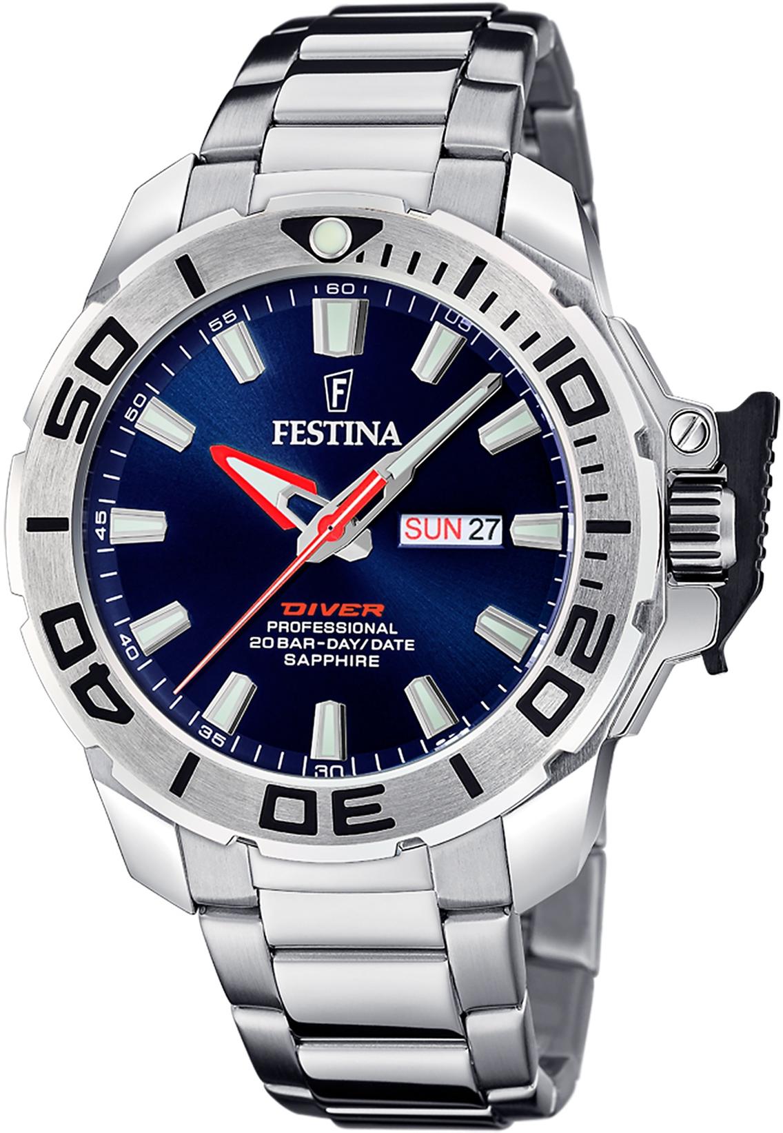 Festina F20665-1 zegarek srebrny klasyczny Diver bransoleta