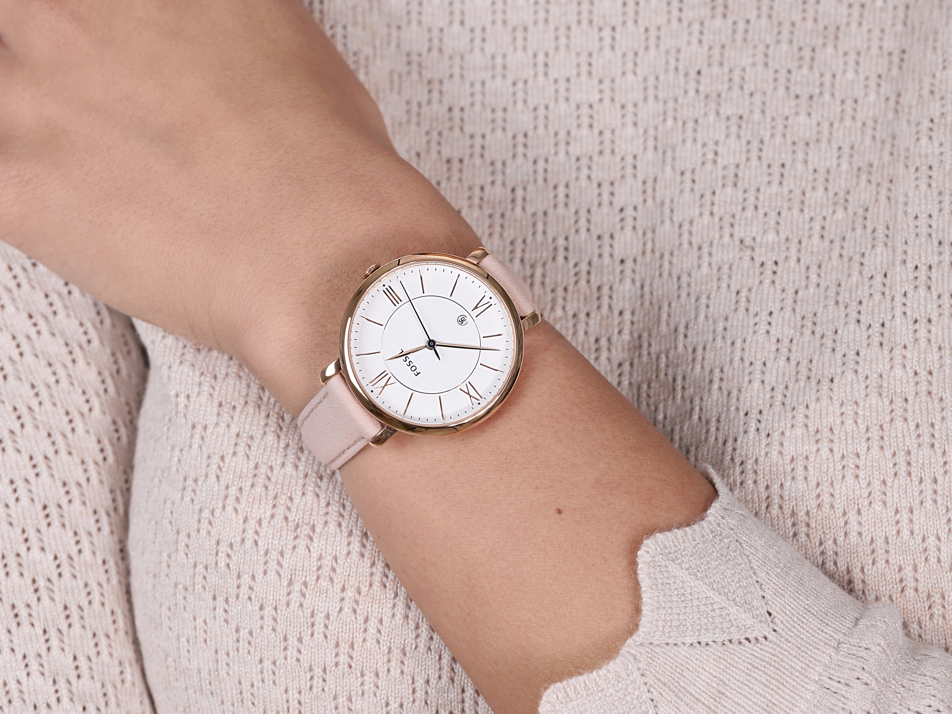 JACQUELINE Pink Leather Strap 36mm Fossil ES3988 - hover
