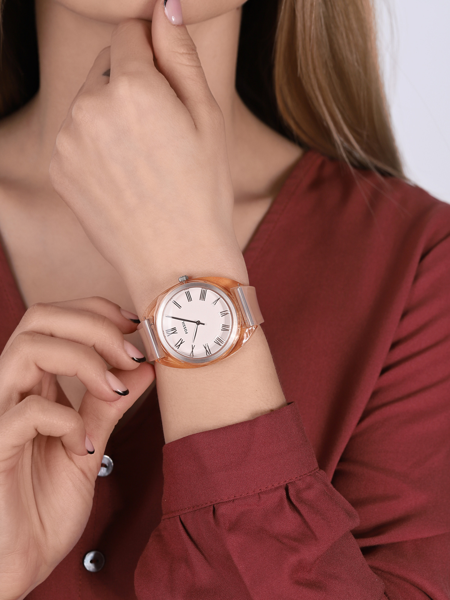 JUDE THREE-HAND Pink Silicone Strap 38mm Fossil ES4856 - hover