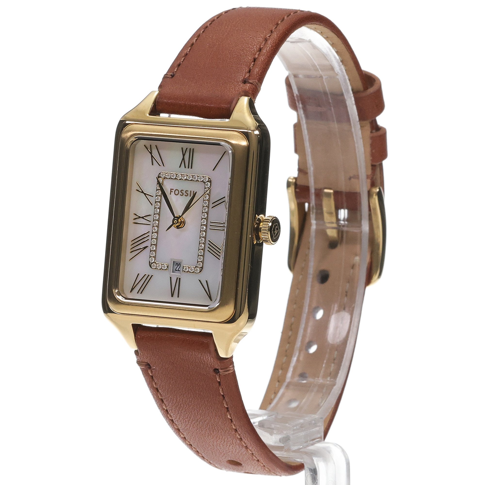 Fossil ES5307 RAQUEL Brown LiteHide Leather Strap 26mm Damskie klasyczny zegarek złoty - miniatura 2