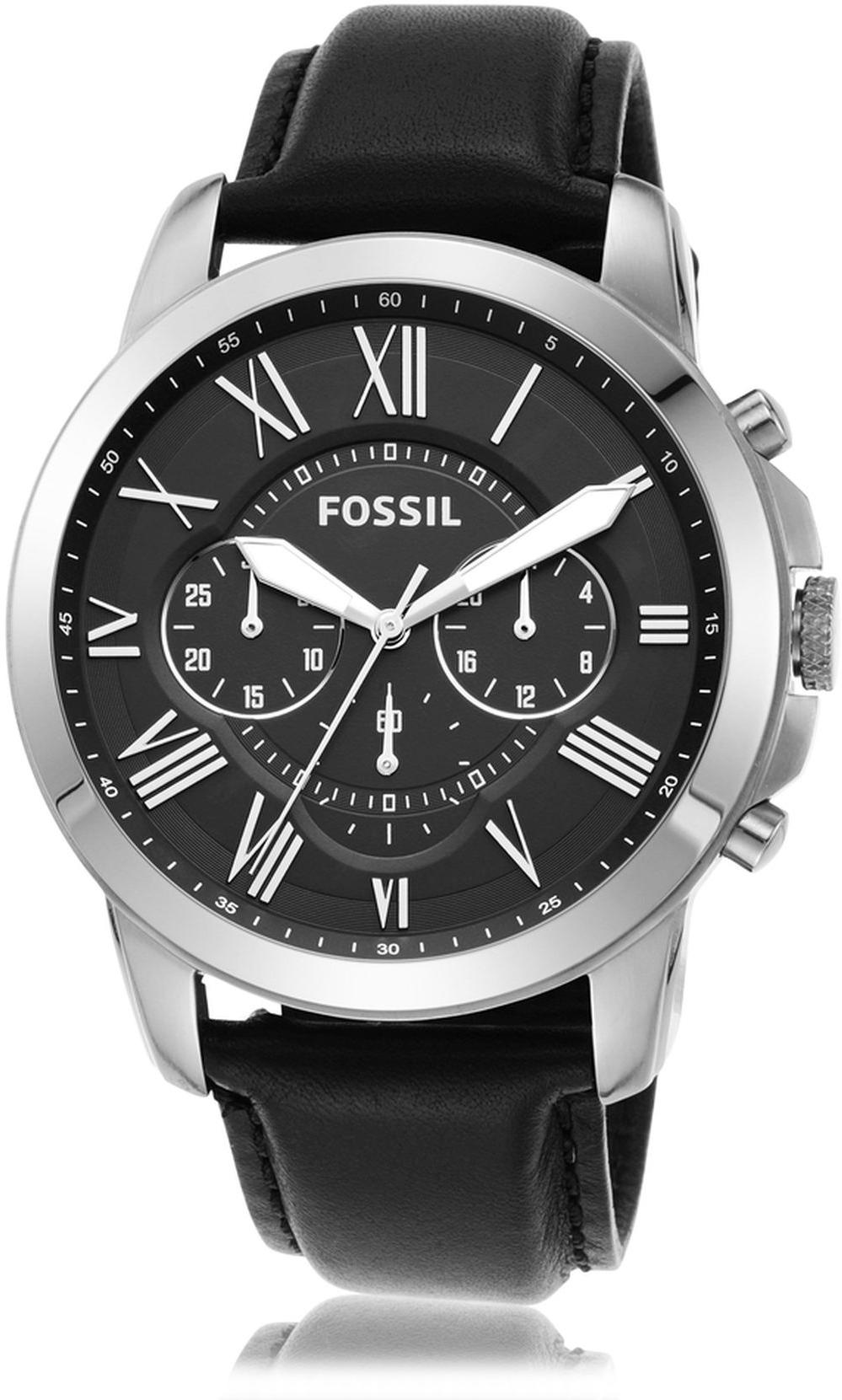 Fossil FS4812 GRANT Black Leather Strap 44mm Grant fashion-modowy zegarek srebrny - miniatura 9