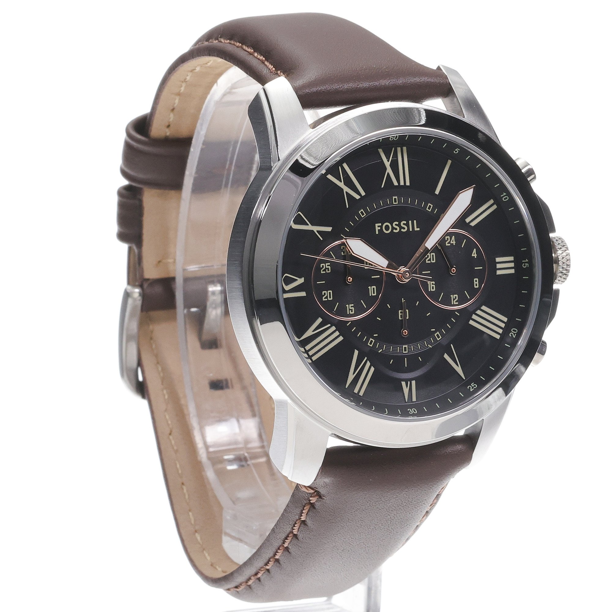 Fossil FS4813 GRANT Brown Leather Strap 44mm Grant fashion-modowy zegarek srebrny - miniatura 3