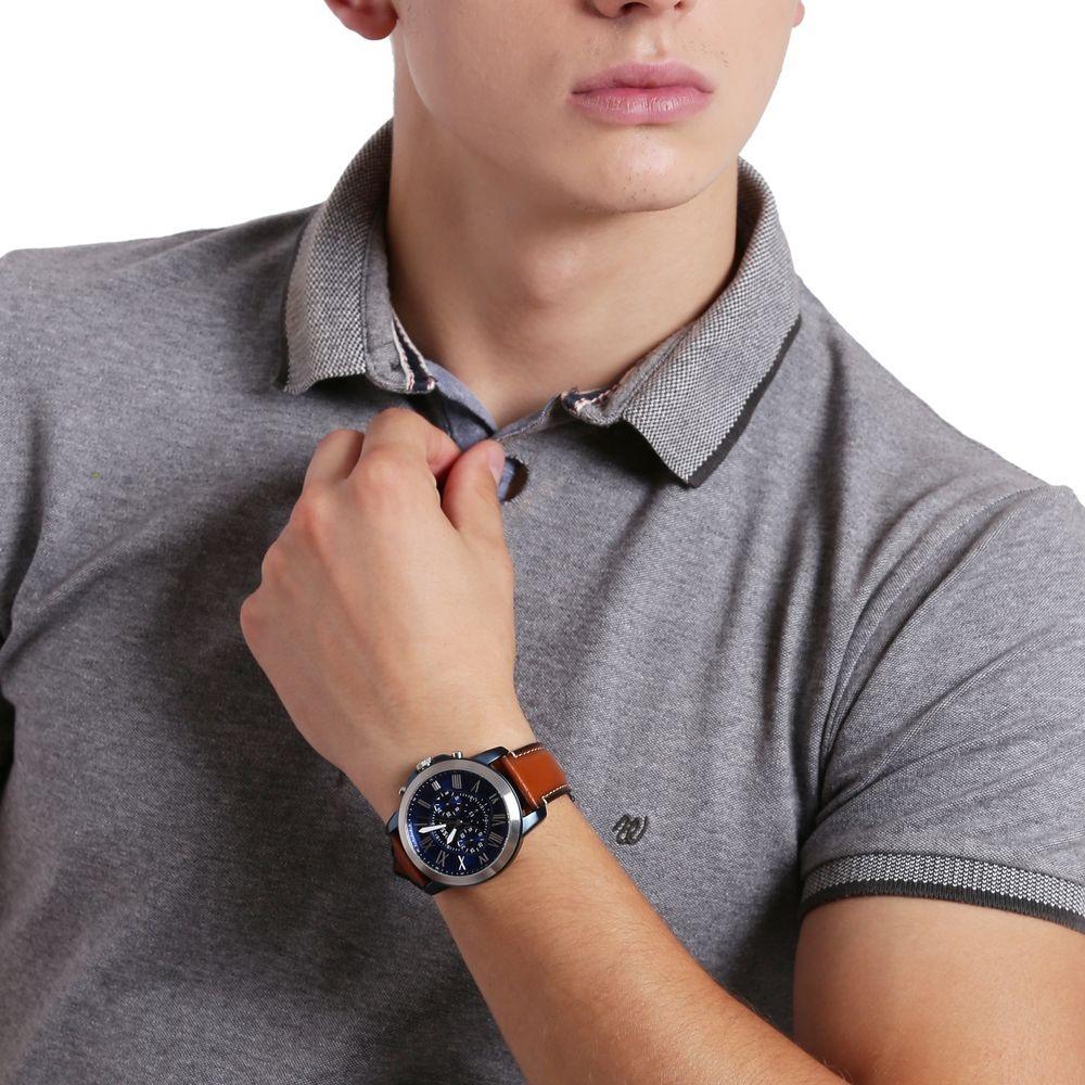Fossil FS5151 Grant GRANT Light Brown Leather Strap 44mm zegarek męski sportowy mineralne - miniatura 6