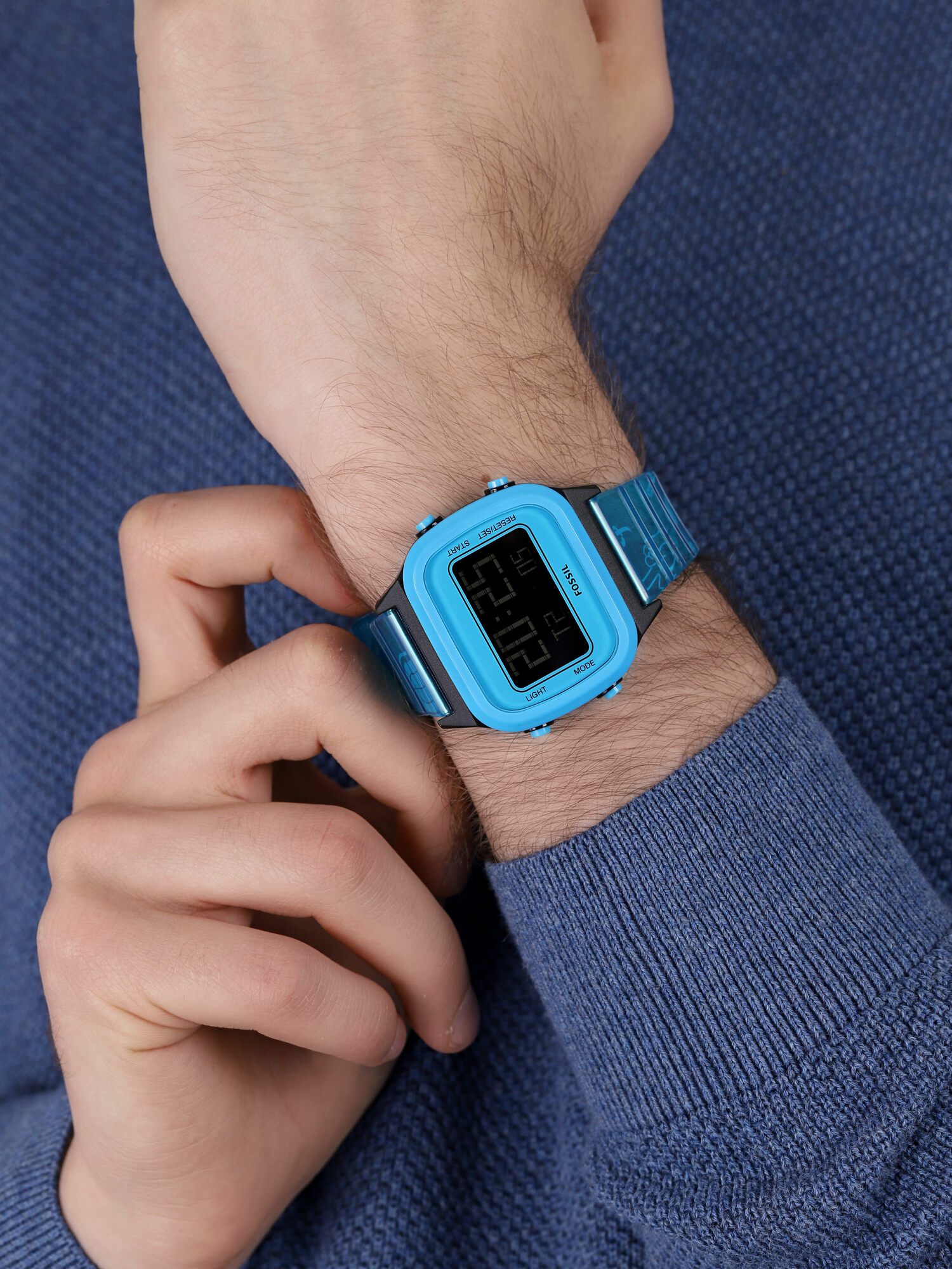 RETRO DIGITAL LCD NEON Blue Nylon Strap 40mm Fossil FS5676 - hover