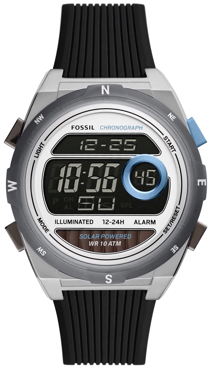 EVERETT SOLAR Black Silicone Strap 45mm Fossil FS5912 