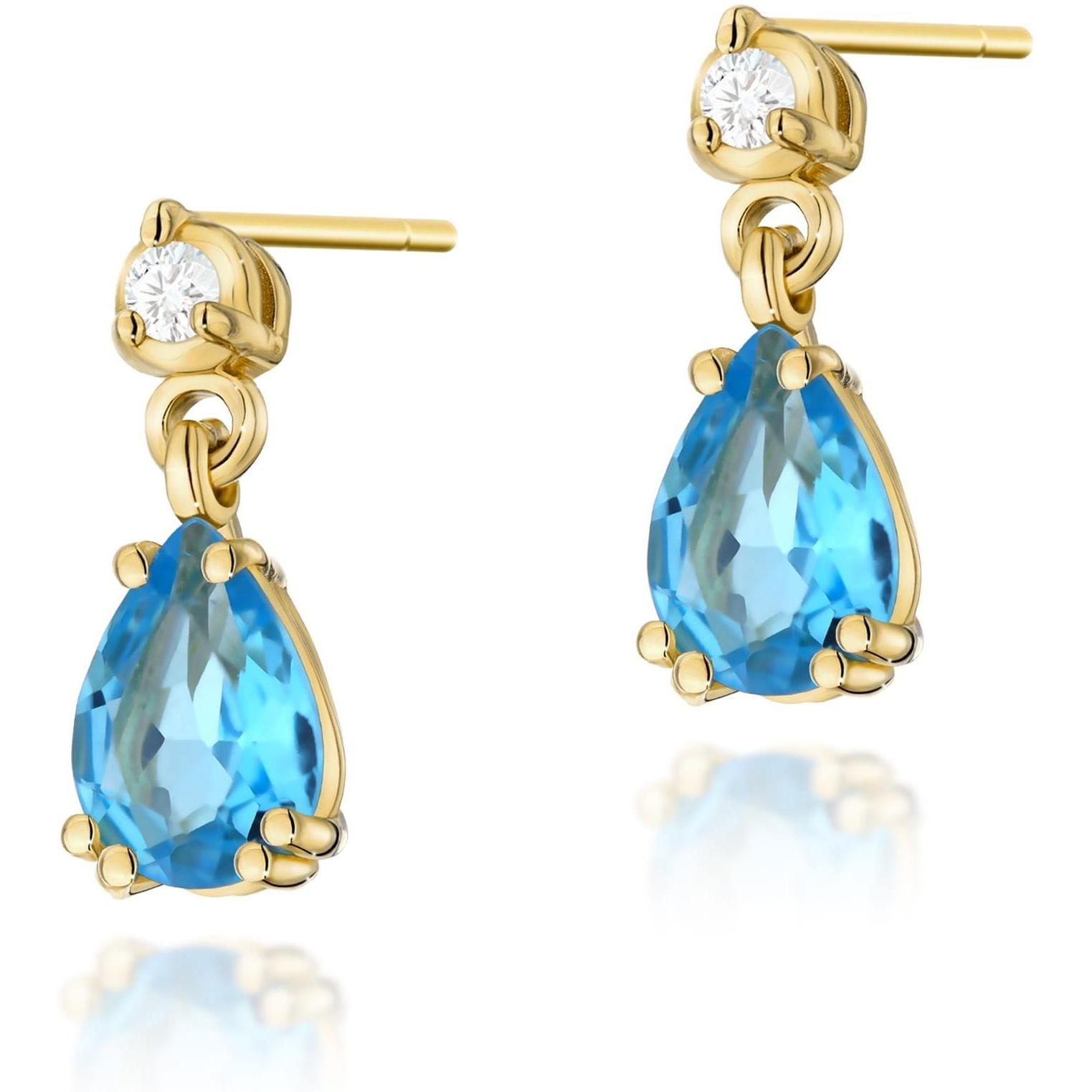 Złote kolczyki wiszące z brylantami i topazem Swiss Best Diamonds B0012-KO-AUZ-TOB-02-LE 