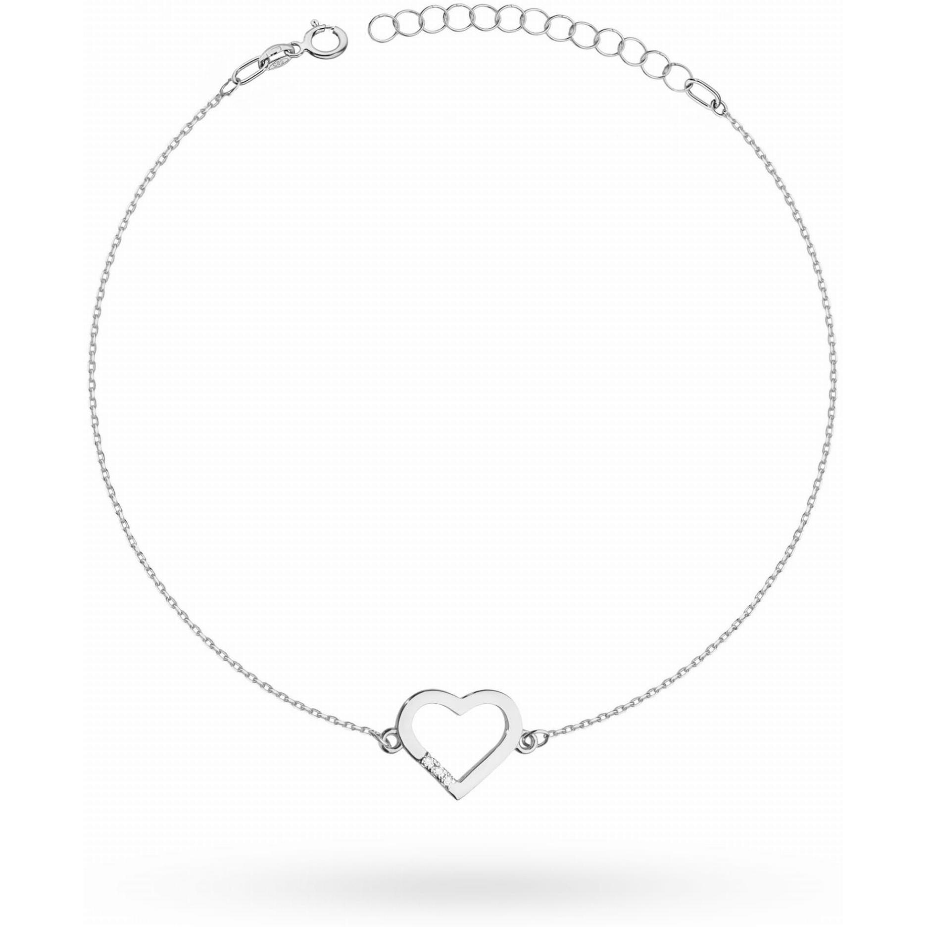 Bransoletka celebrytka łańcuszkowa z białego złota serce z brylantami Best Diamonds B0016-BR-AUB-DIW-02-00 