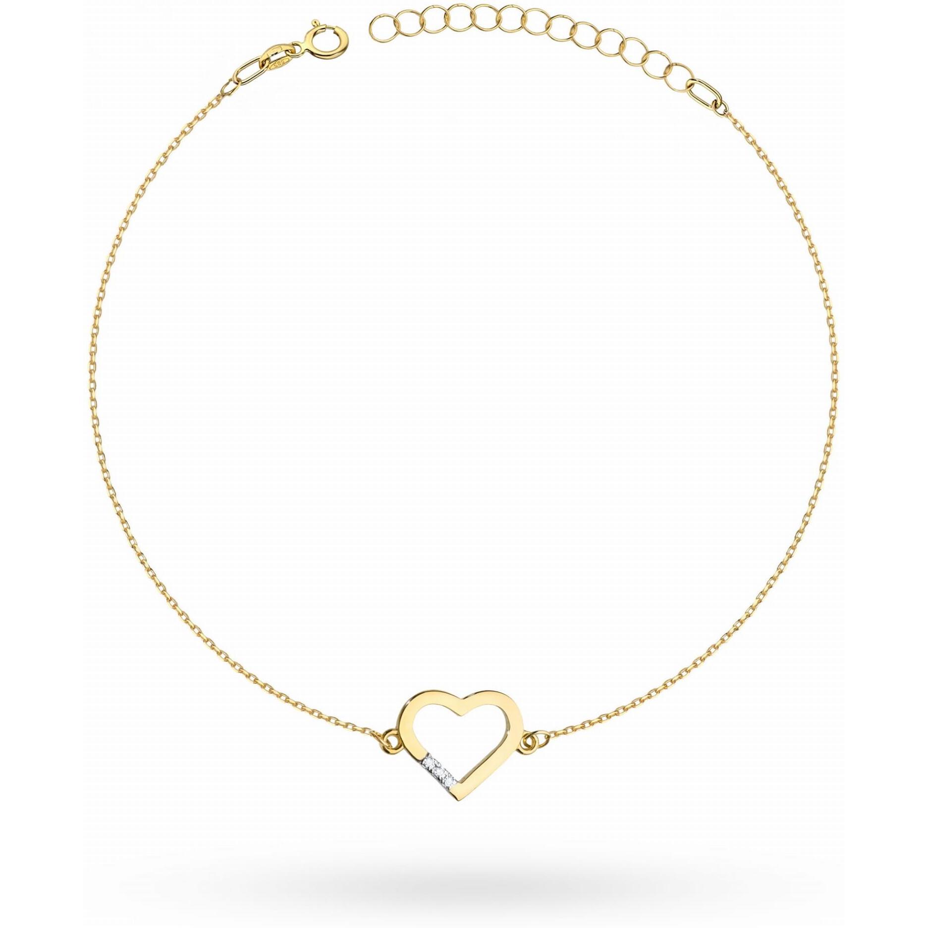 Złota bransoletka celebrytka łańcuszkowa z brylantami serce Best Diamonds B0016-BR-AUZ-DIW-02-00 