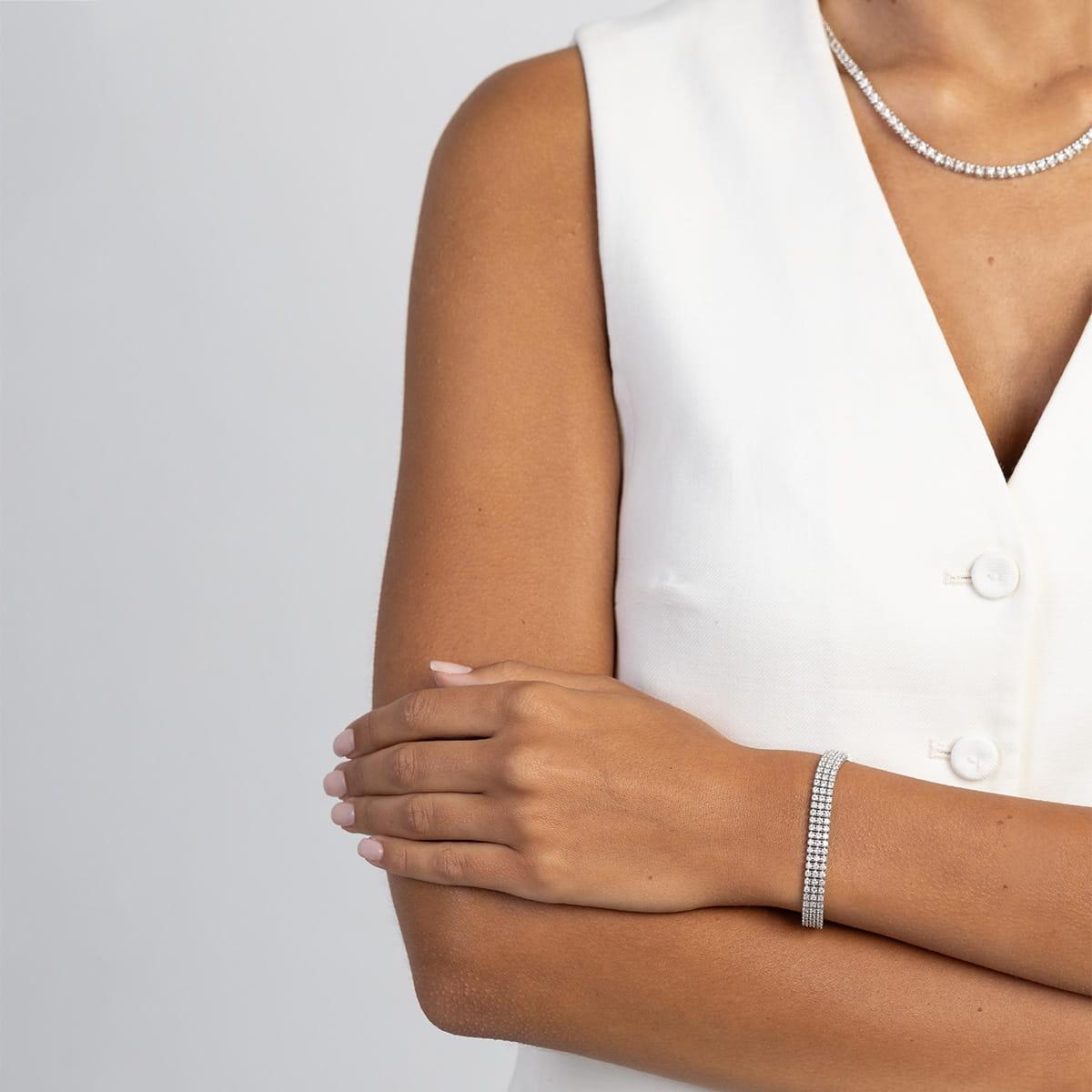 Bransoletka tenisowa z białego złota trzy rzędy diamentów laboratoryjnych Best Diamonds B0070-BR-AUB-LDW-02-00 - hover