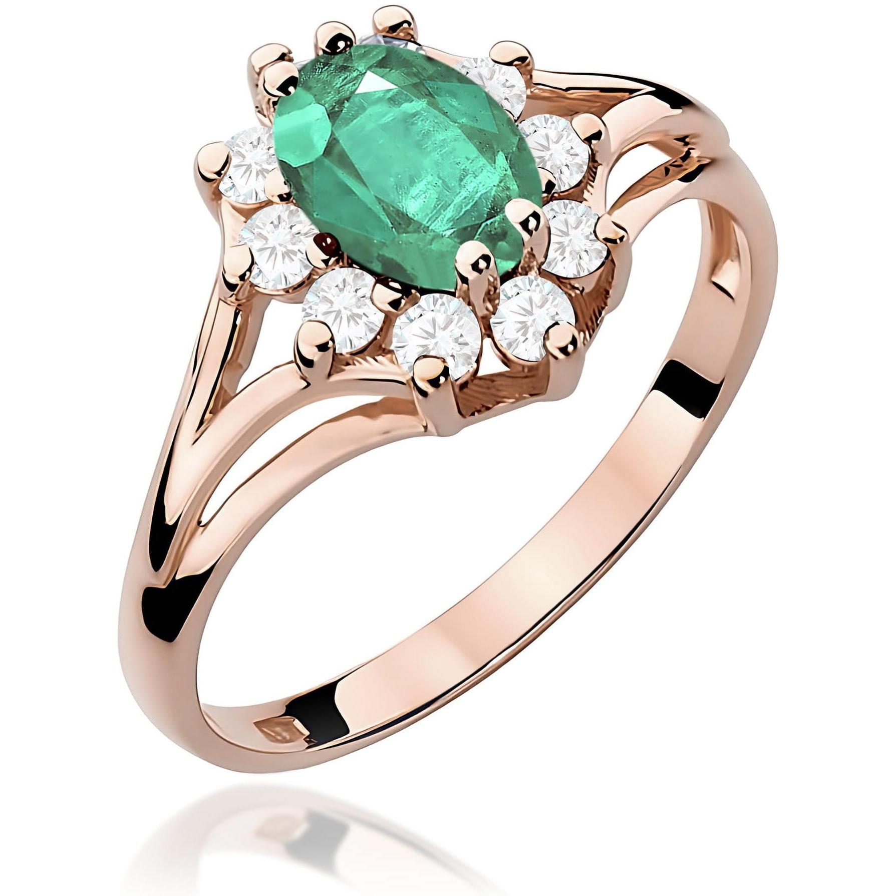 Pierścionek halo z różowego złota ze szmaragdem, próba 585 Best Diamonds B0074-PI-AUR-EMG-02-OW 