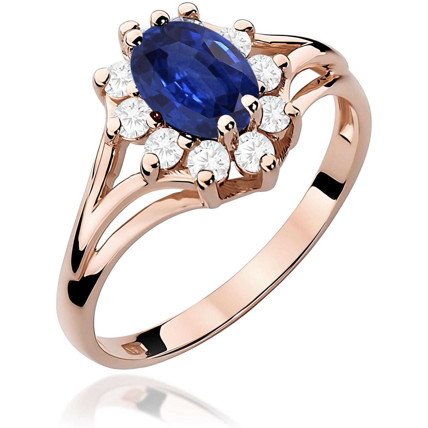 Pierścionek halo z różowego złota z szafirem, próba 585 Best Diamonds B0074-PI-AUR-SAB-02-OW 